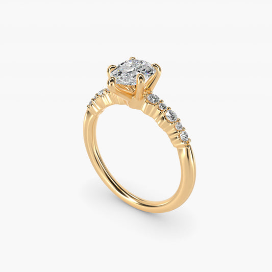 Crescendo Petite Diamond Engagement Ring in 14k Yellow Gold (1/6 ct. tw.) - Pear Center
