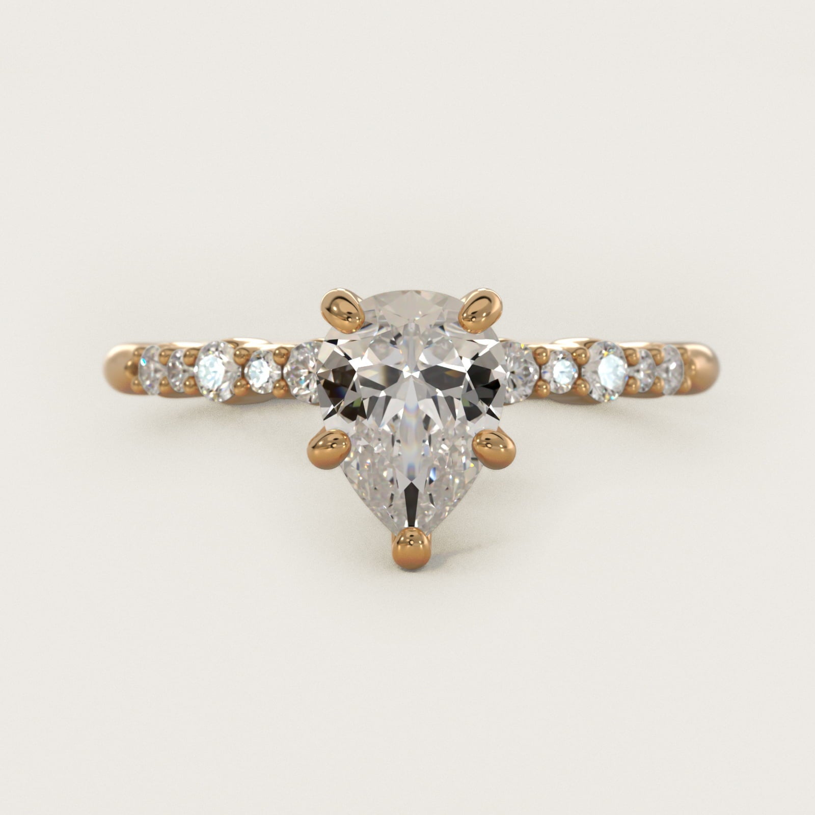 Crescendo Petite Diamond Engagement Ring in 18k Yellow Gold (1/6 ct. tw.) - Pear Center