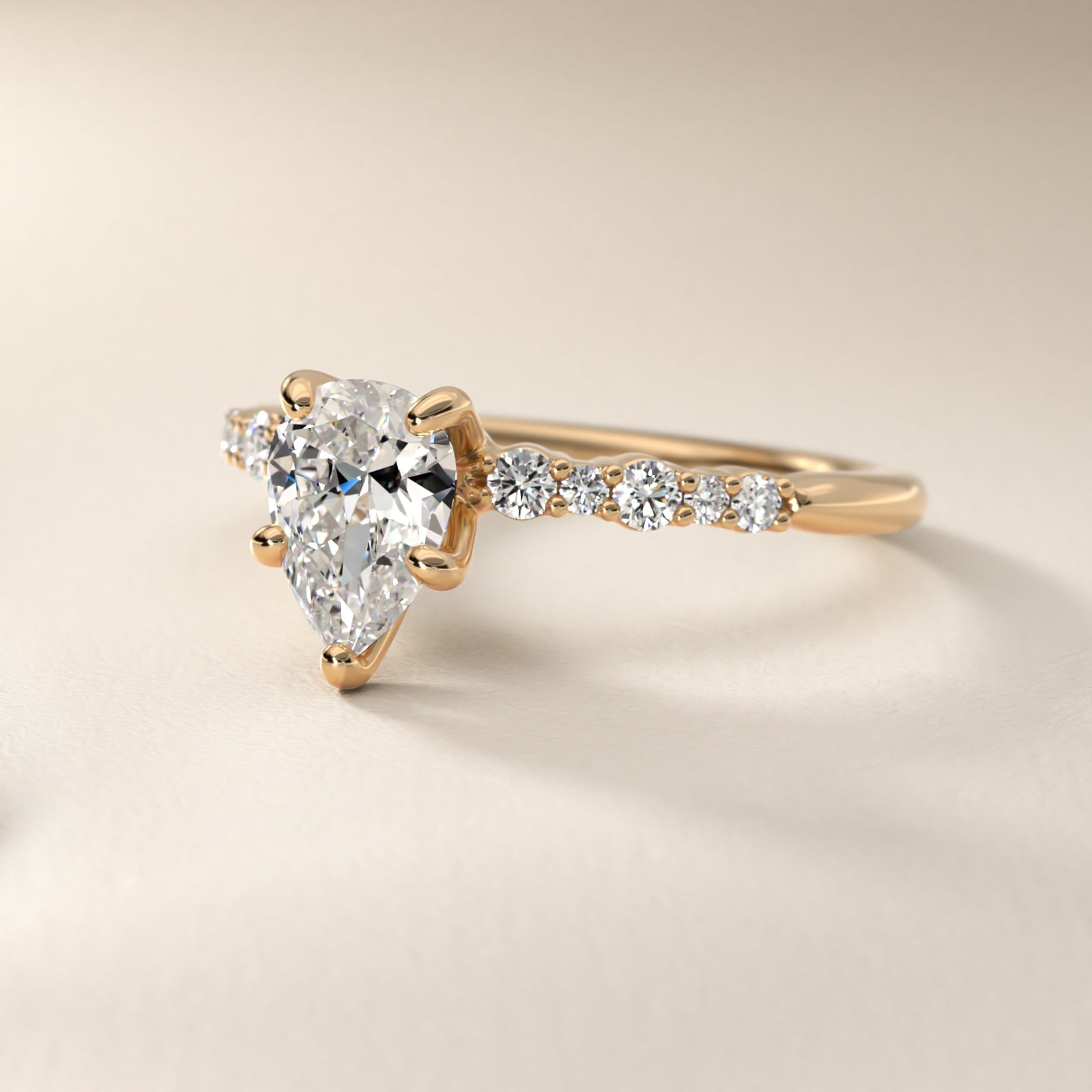 Crescendo Petite Diamond Engagement Ring in 14k Yellow Gold (1/6 ct. tw.) - Pear Center