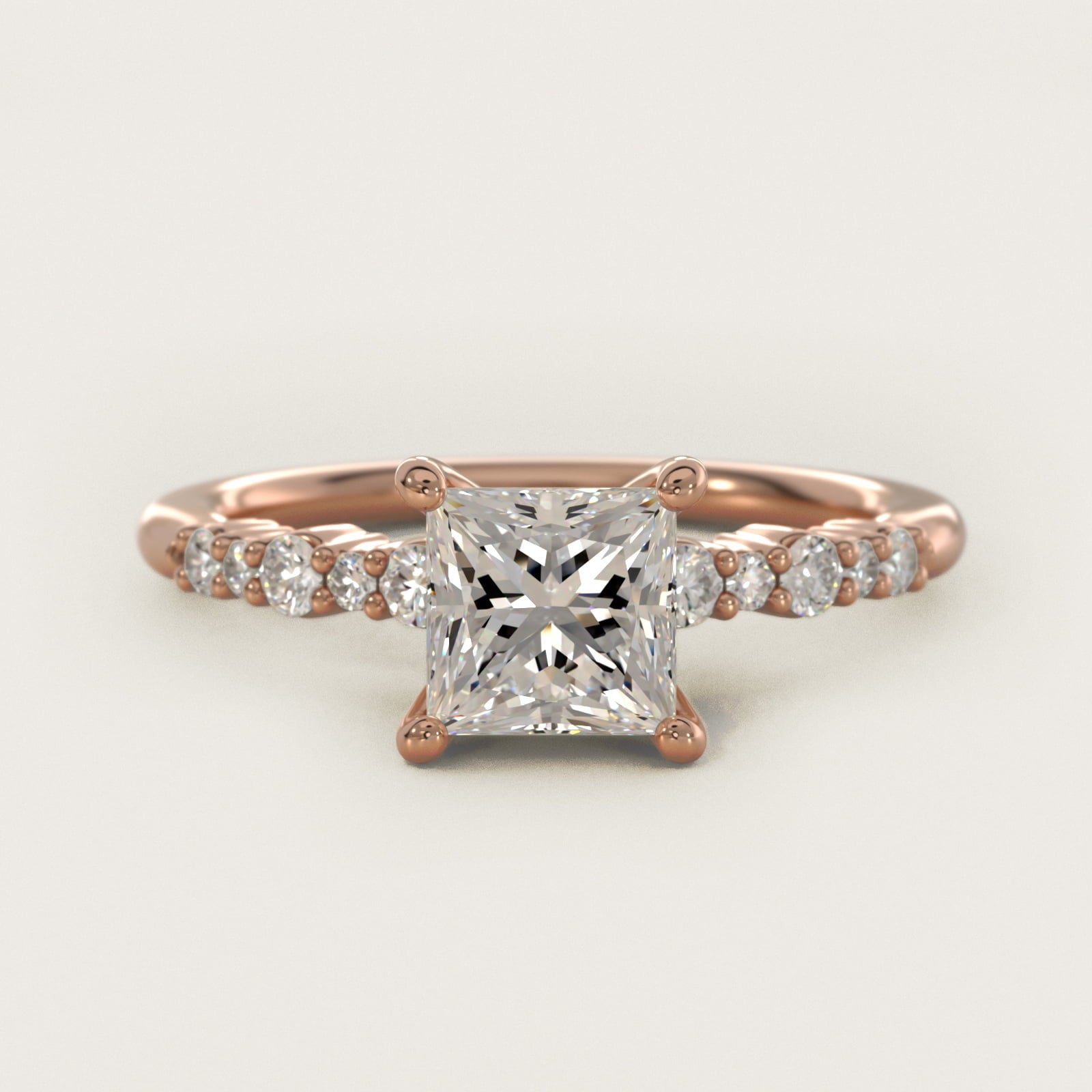 Crescendo Petite Diamond Engagement Ring in 14k Rose Gold (1/6 ct. tw.) - Princess Center