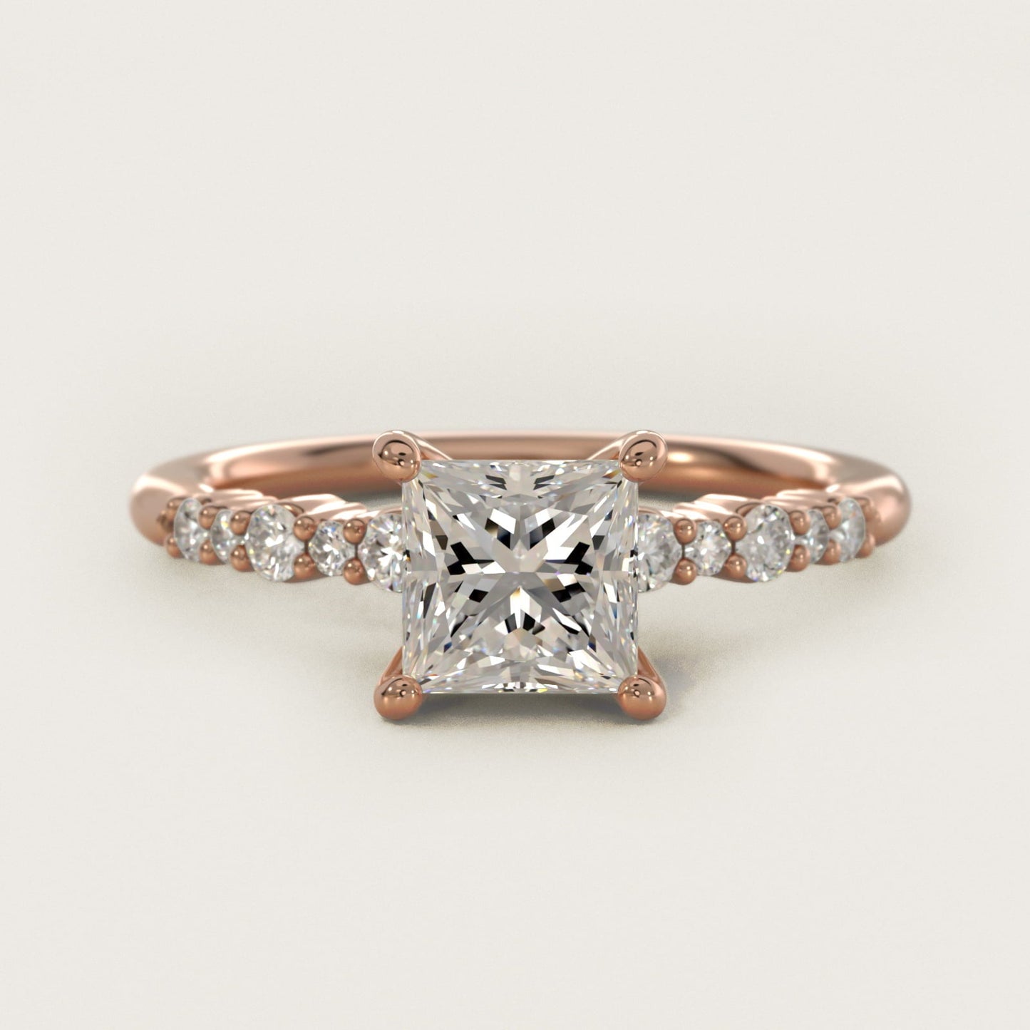 Crescendo Petite Diamond Engagement Ring in 18k Rose Gold (1/6 ct. tw.) - Princess Center