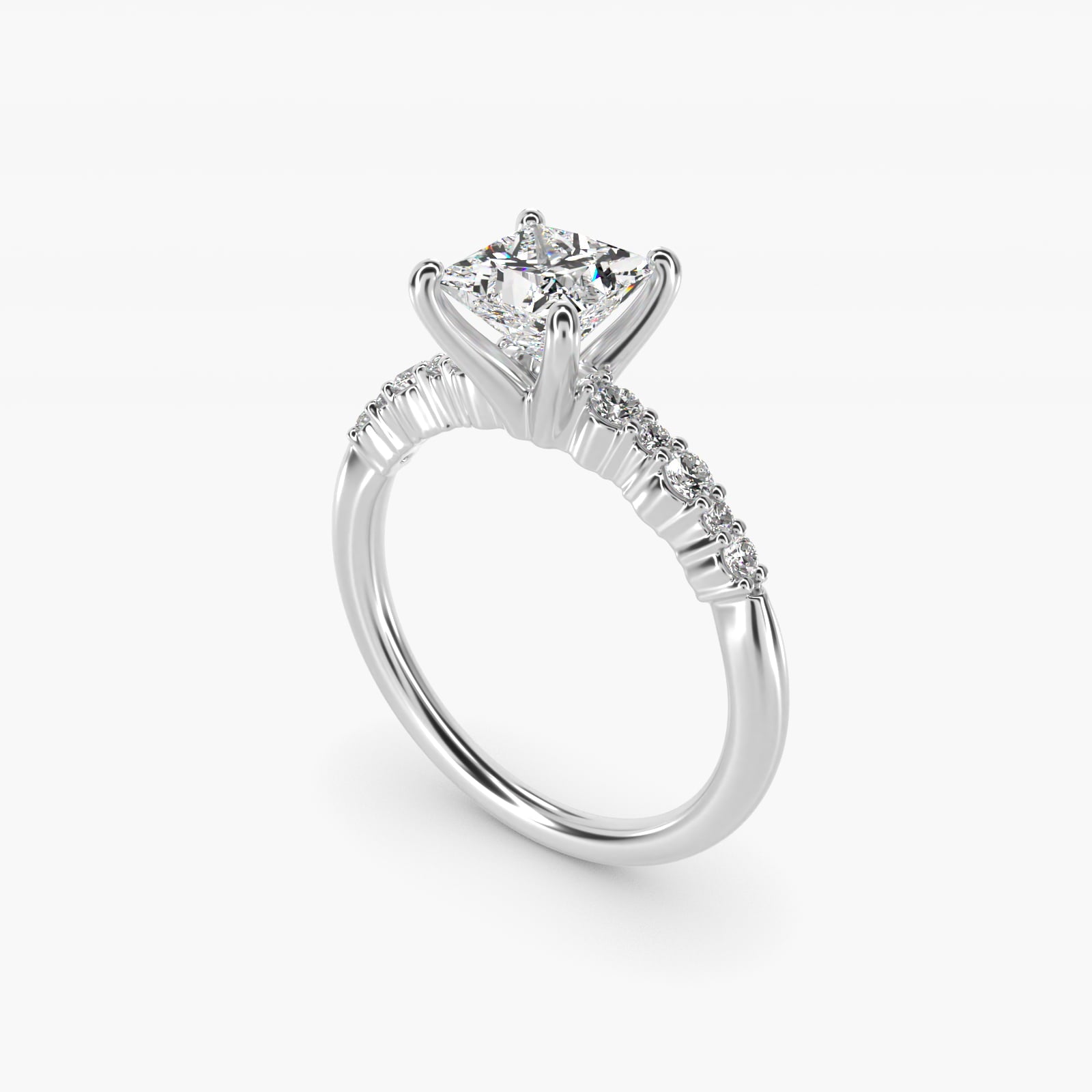 Crescendo Petite Diamond Engagement Ring in 14k White Gold (1/6 ct. tw.) - Princess Center