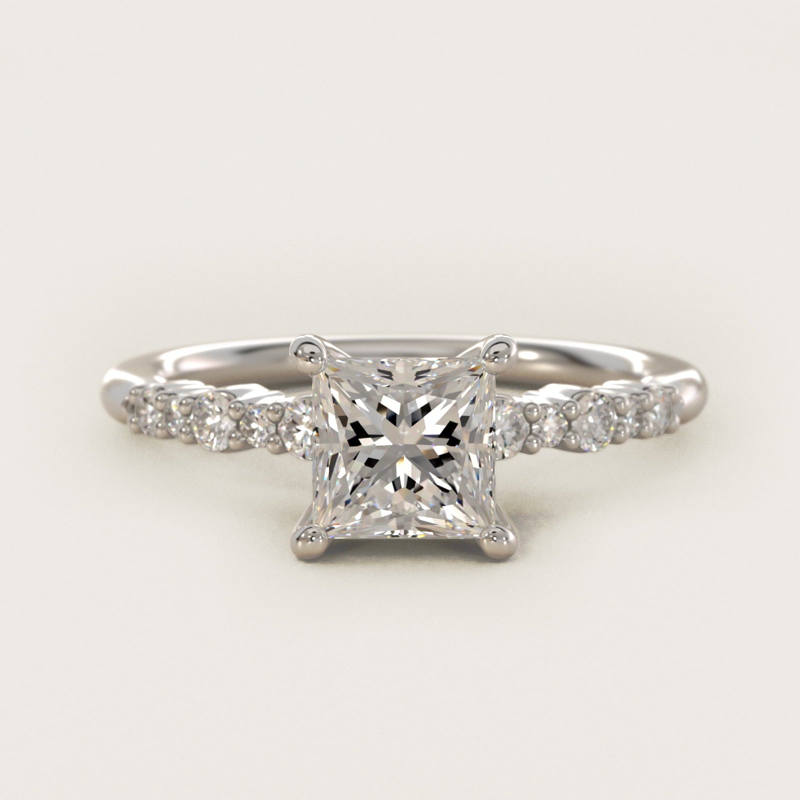 Crescendo Petite Diamond Engagement Ring in 18k White Gold (1/6 ct. tw.) - Princess Center