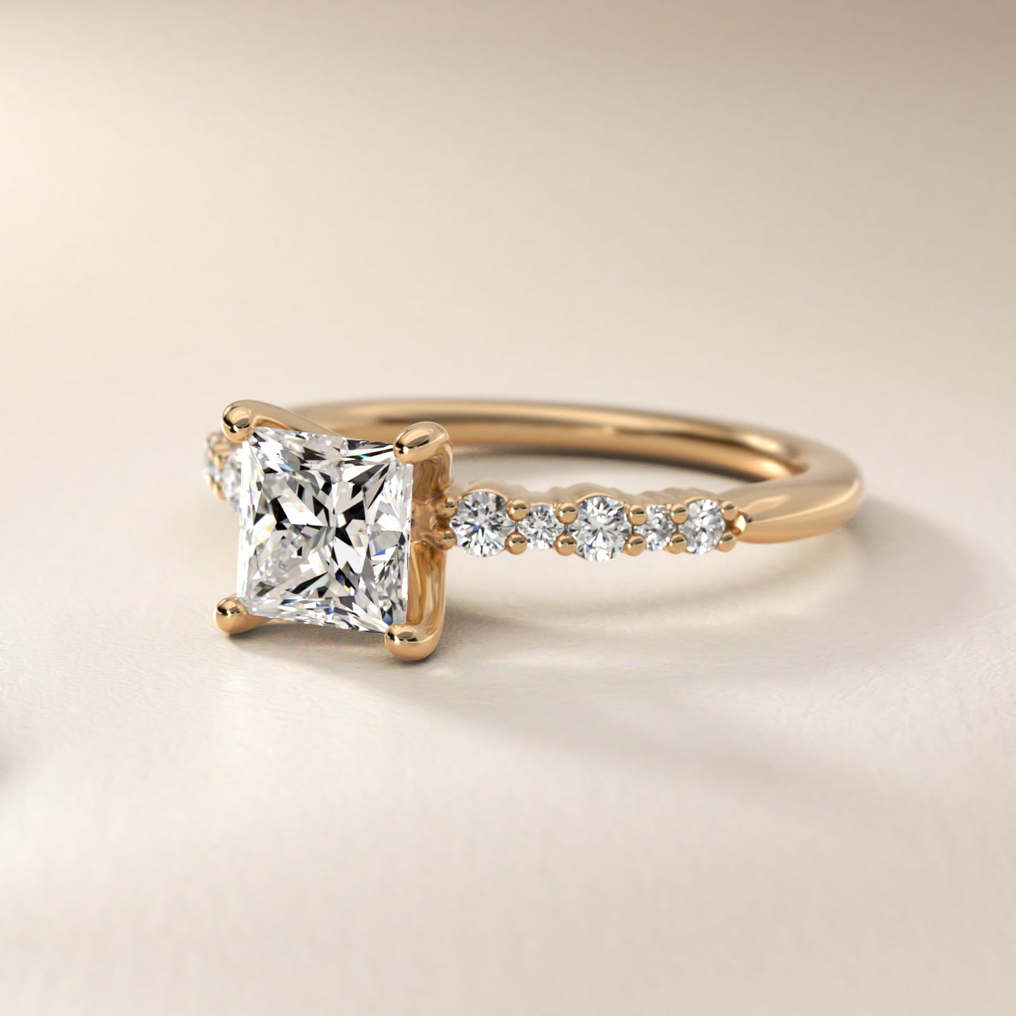 Crescendo Petite Diamond Engagement Ring in 14k Yellow Gold (1/6 ct. tw.) - Princess Center