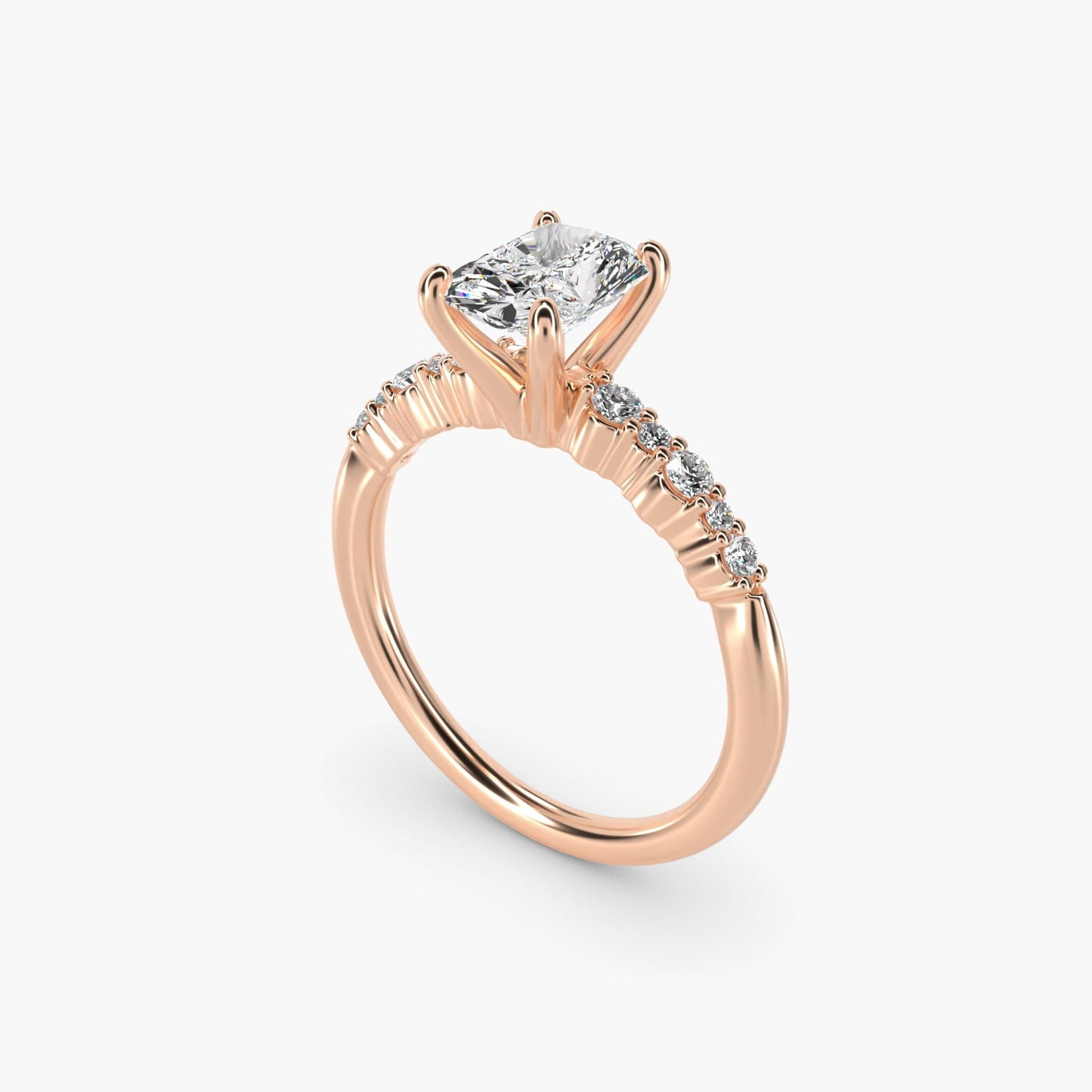 Crescendo Petite Diamond Engagement Ring in 18k Rose Gold (1/6 ct. tw.) - Radiant Center