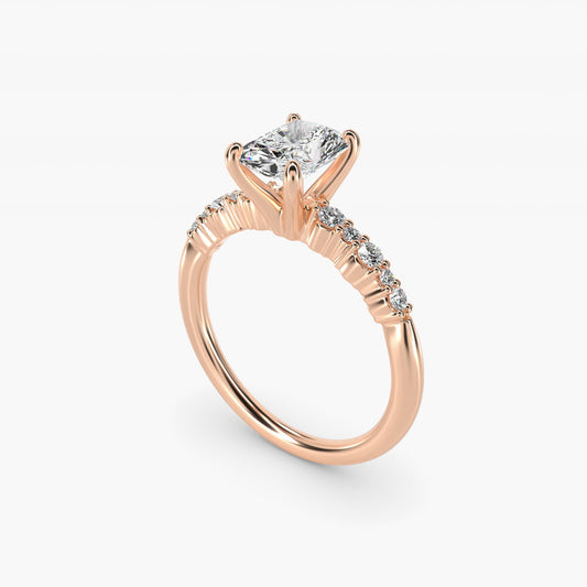 Crescendo Petite Diamond Engagement Ring in 18k Rose Gold (1/6 ct. tw.) - Radiant Center