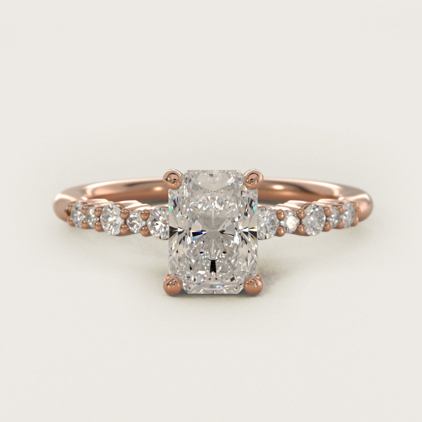 Crescendo Petite Diamond Engagement Ring in 14k Rose Gold (1/6 ct. tw.) - Radiant Center