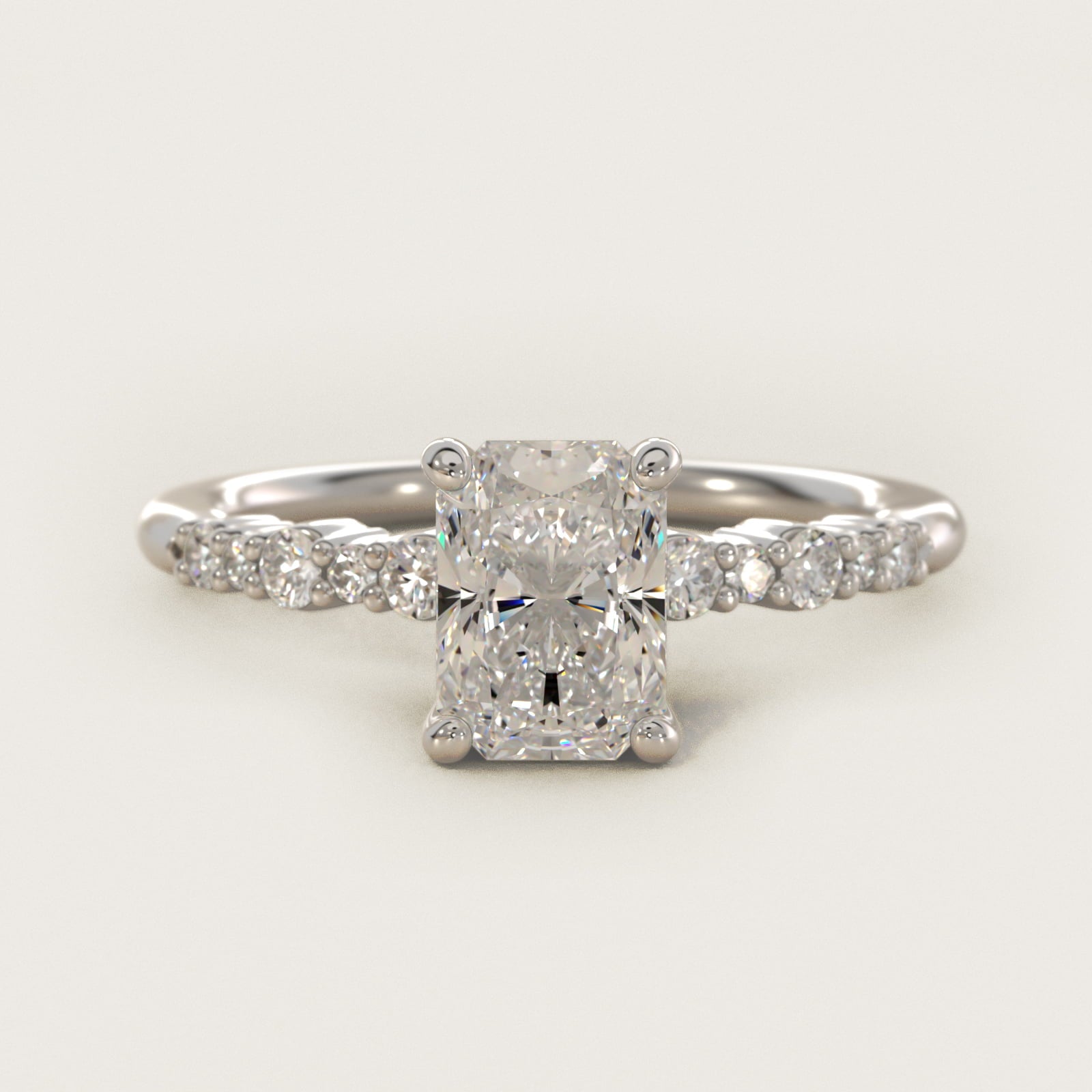 Crescendo Petite Diamond Engagement Ring in 14k White Gold (1/6 ct. tw.) - Radiant Center