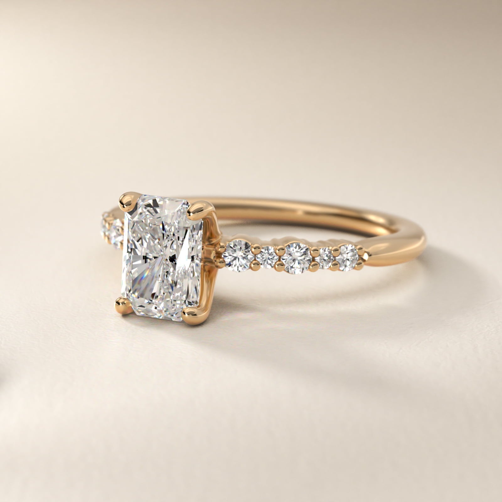 Crescendo Petite Diamond Engagement Ring in 18k Yellow Gold (1/6 ct. tw.) - Radiant Center