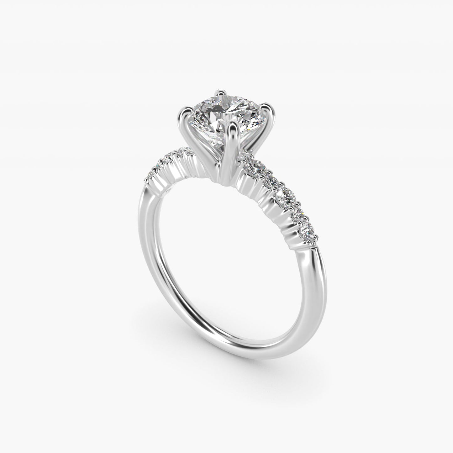 Crescendo Petite Diamond Engagement Ring in 14k White Gold (1/6 ct. tw.) - Round Center