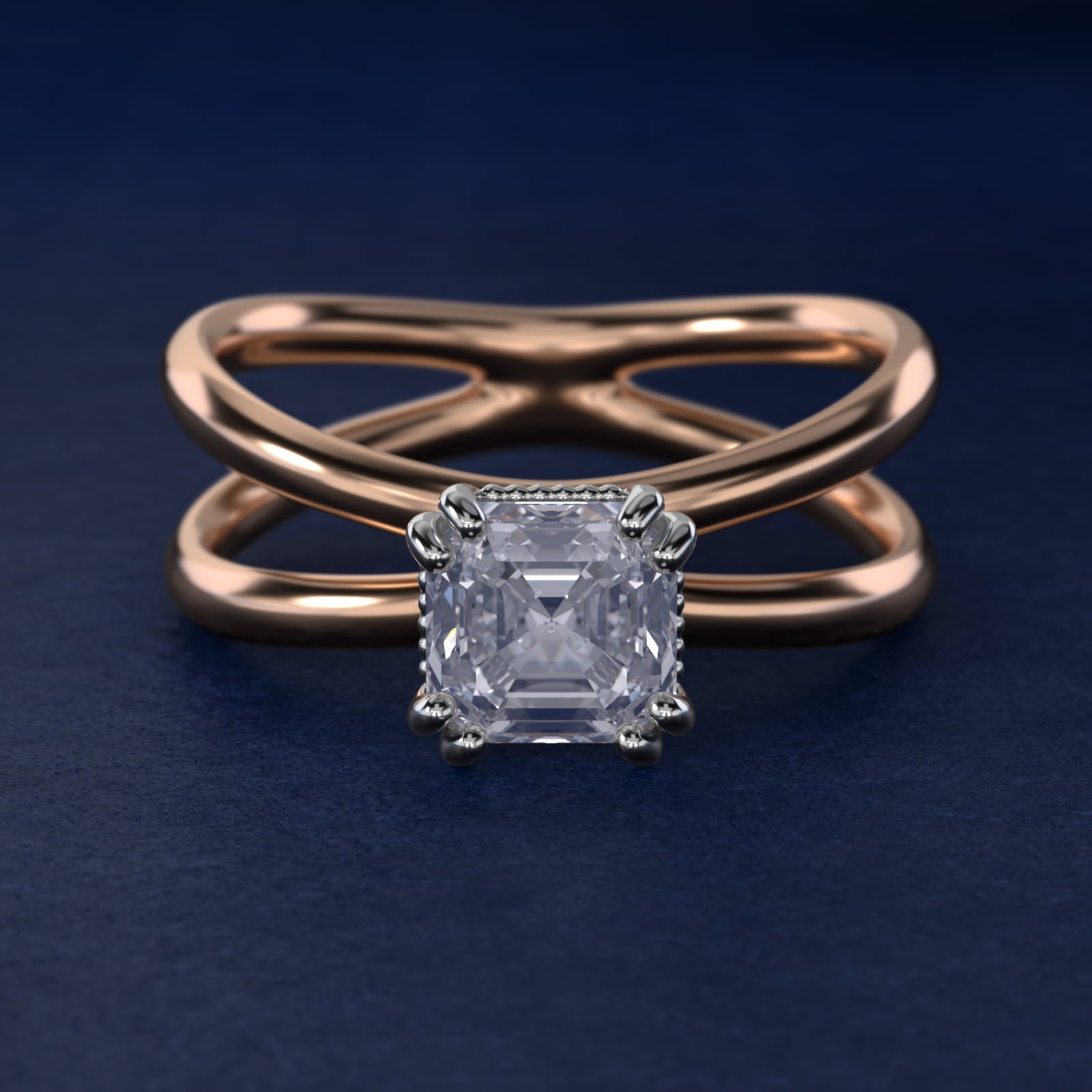 Criss Cross Solitaire Engagement Ring In 14K Rose Gold By James Allen - Asscher Center