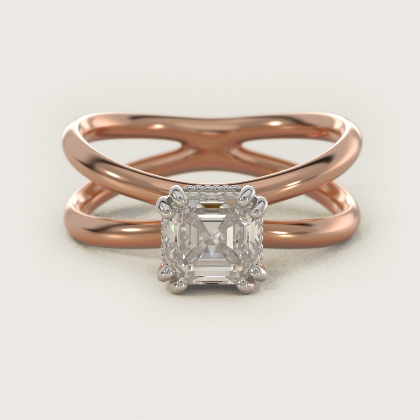Criss Cross Solitaire Engagement Ring In 14K Rose Gold By James Allen - Asscher Center