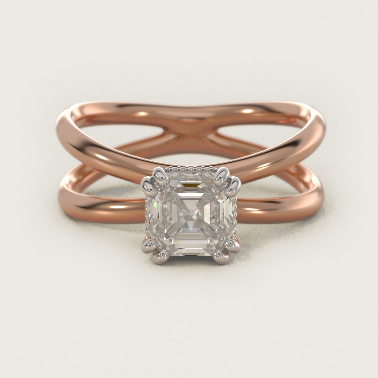Criss Cross Solitaire Engagement Ring In 14K Rose Gold By James Allen - Asscher Center