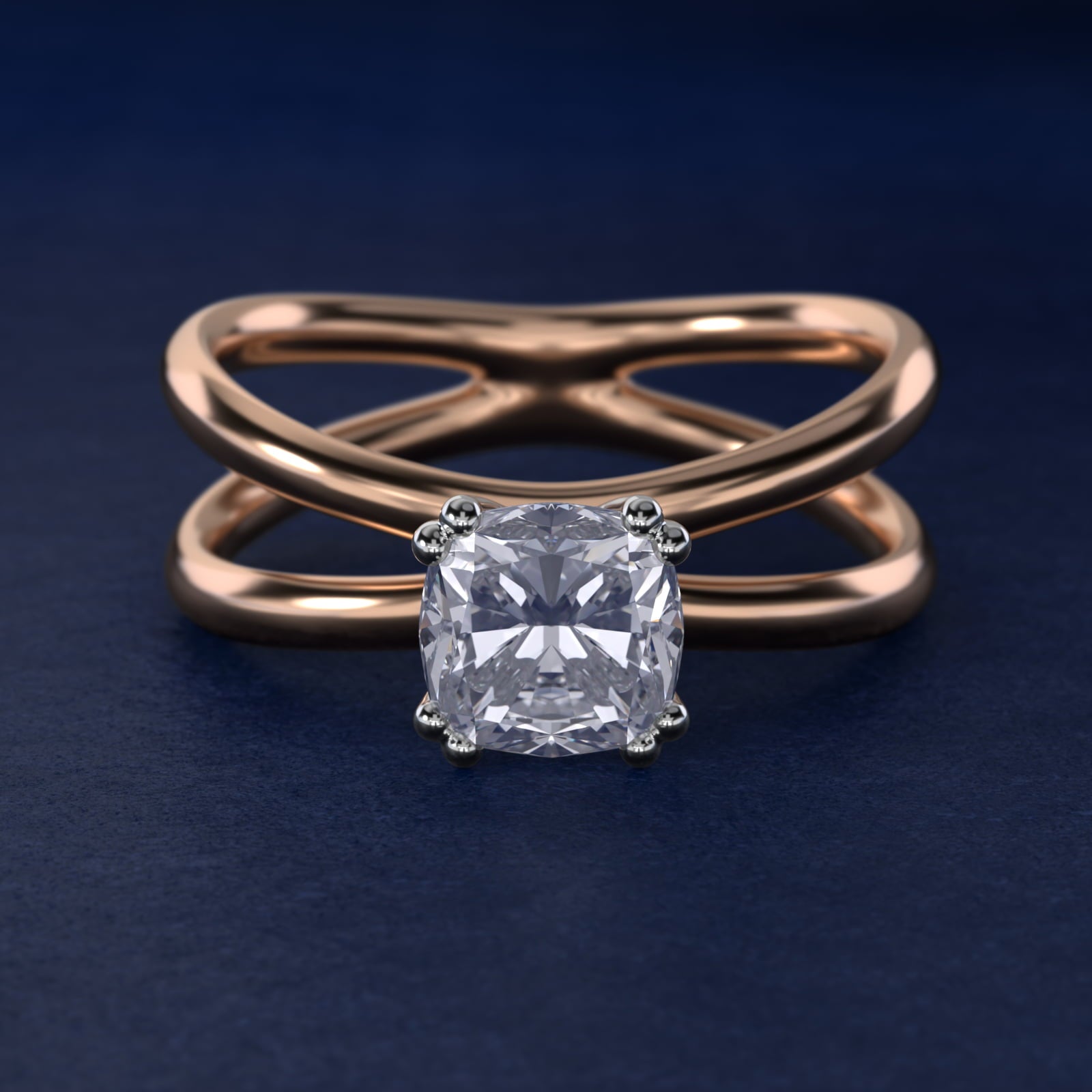 Criss Cross Solitaire Engagement Ring In 14K Rose Gold By James Allen - Cushion Center