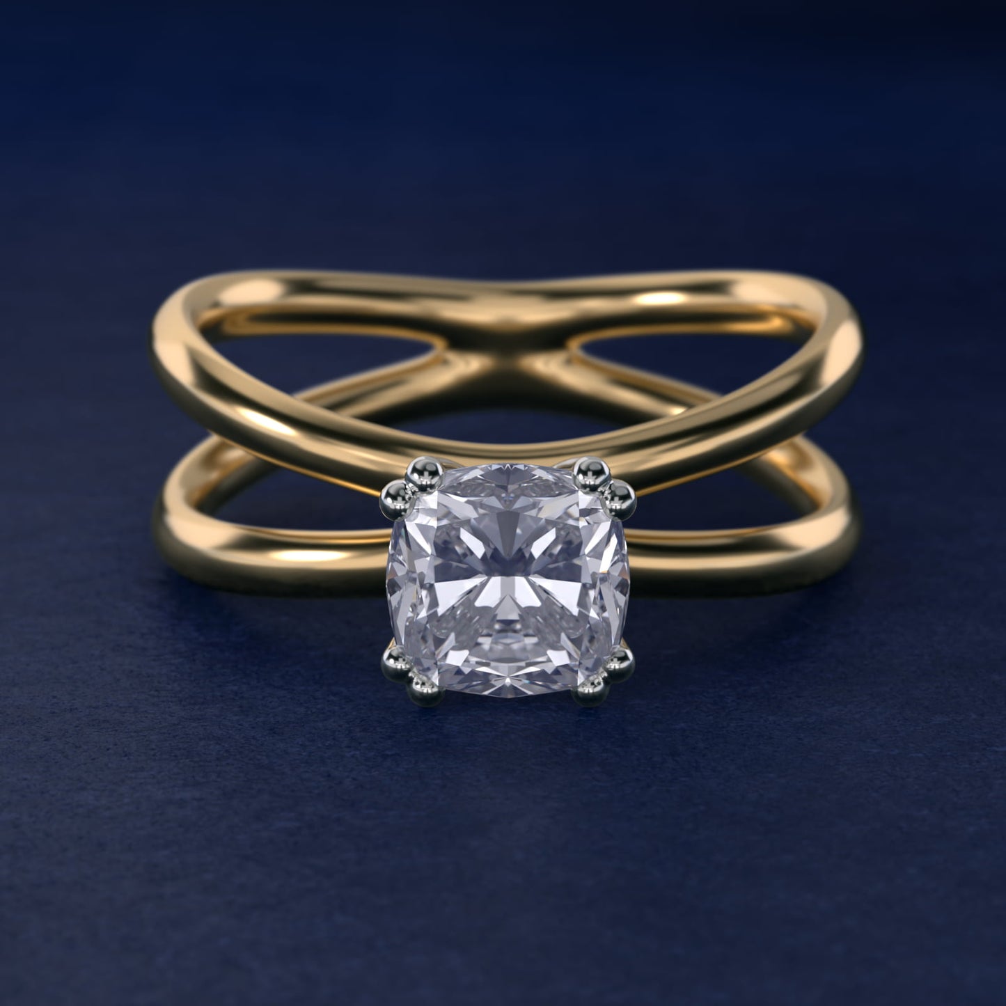 Criss Cross Solitaire Engagement Ring In 14K Yellow Gold By James Allen - Cushion Center