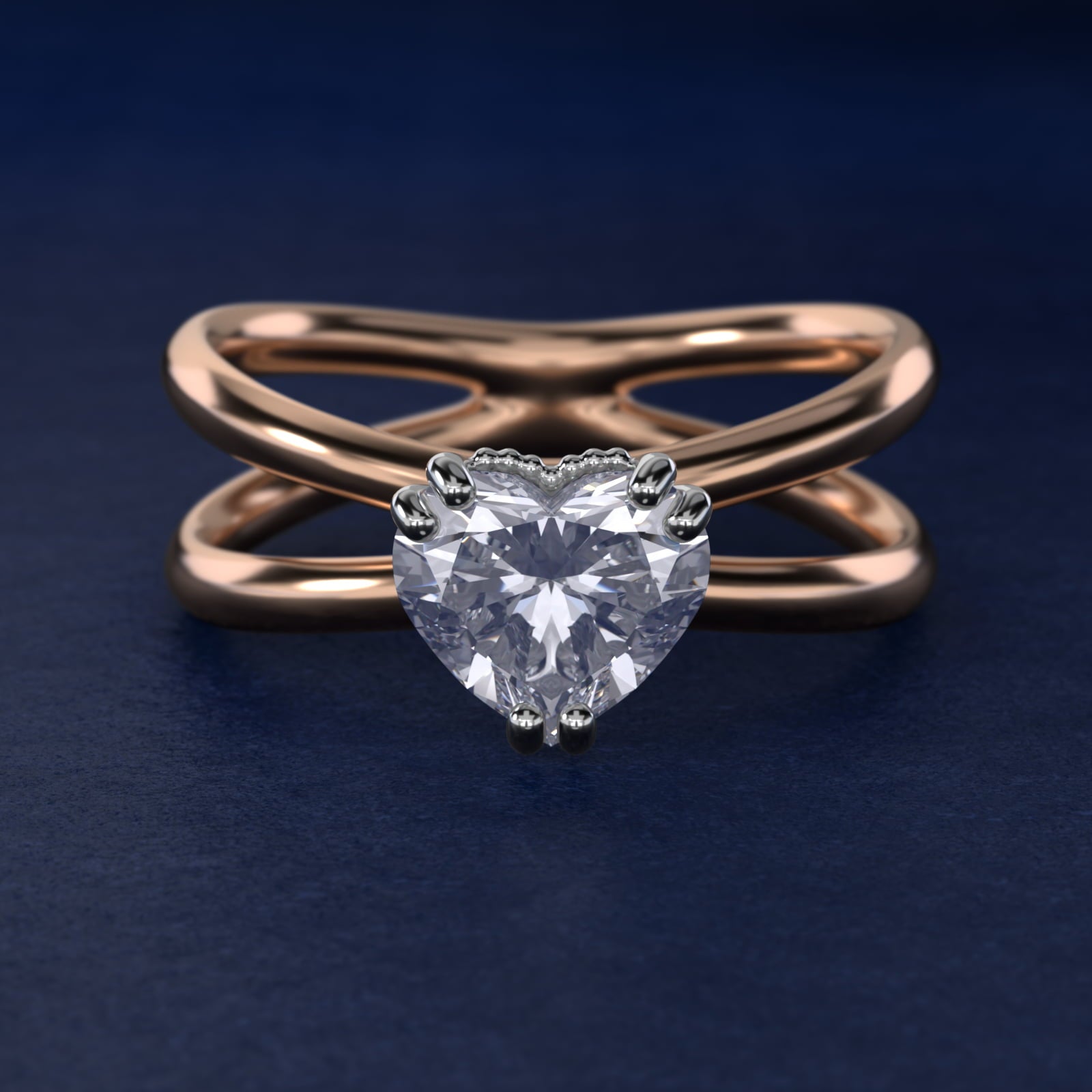 Criss Cross Solitaire Engagement Ring In 14K Rose Gold By James Allen - Heart Center