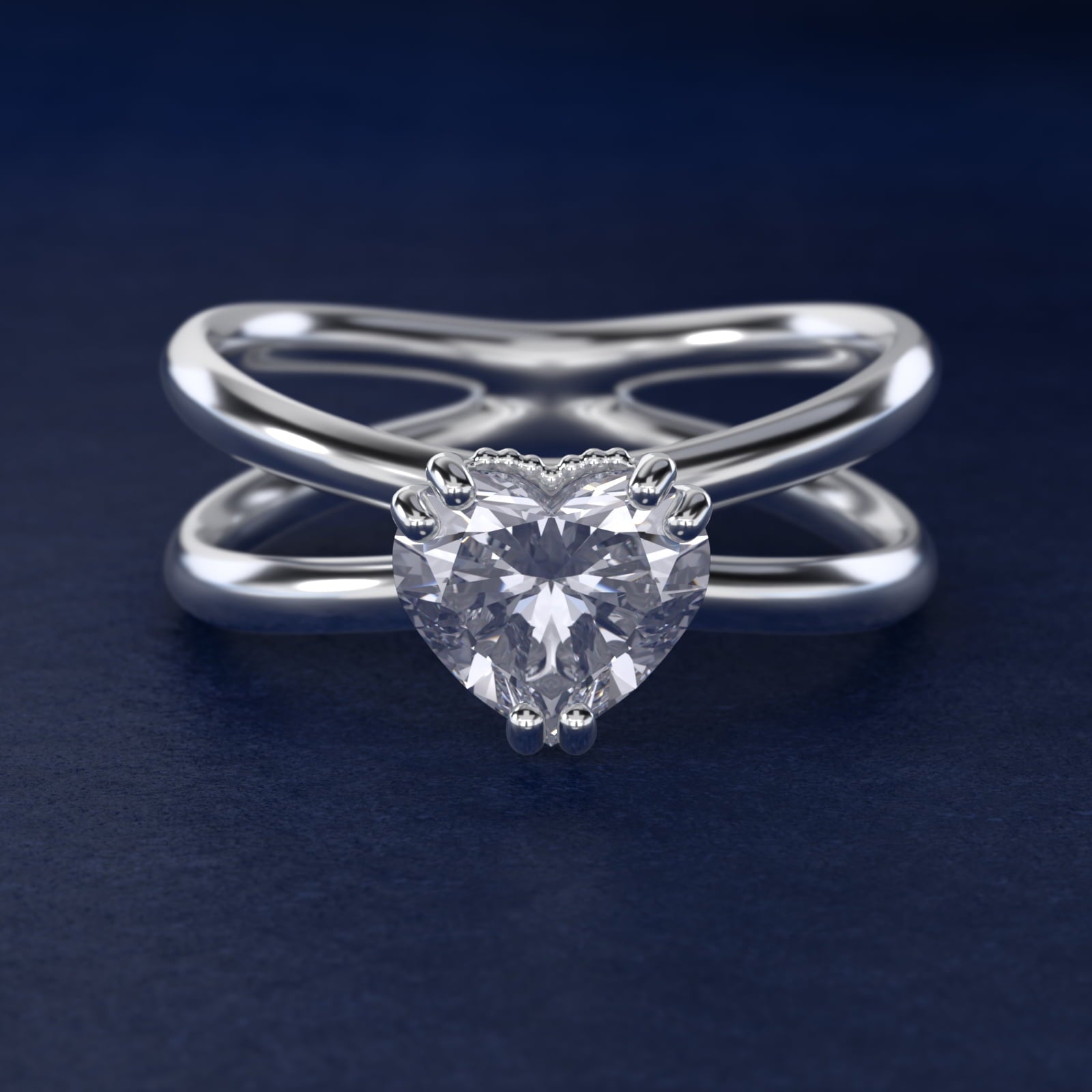 Criss Cross Solitaire Engagement Ring In 14K White Gold By James Allen - Heart Center