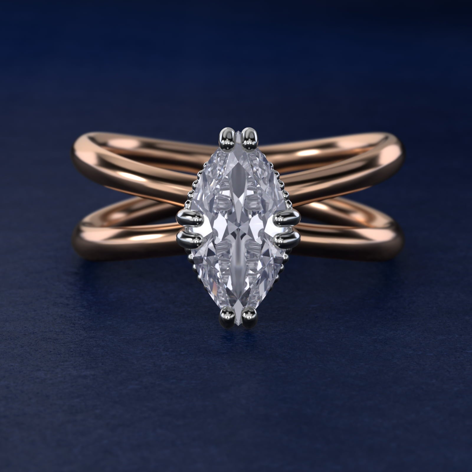 Criss Cross Solitaire Engagement Ring In 18k Rose Gold By James Allen - Marquise Center