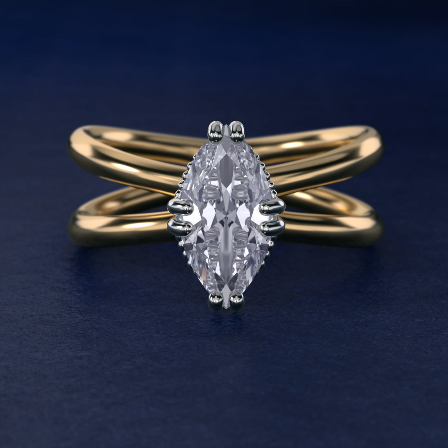 Criss Cross Solitaire Engagement Ring In 14K Yellow Gold By James Allen - Marquise Center
