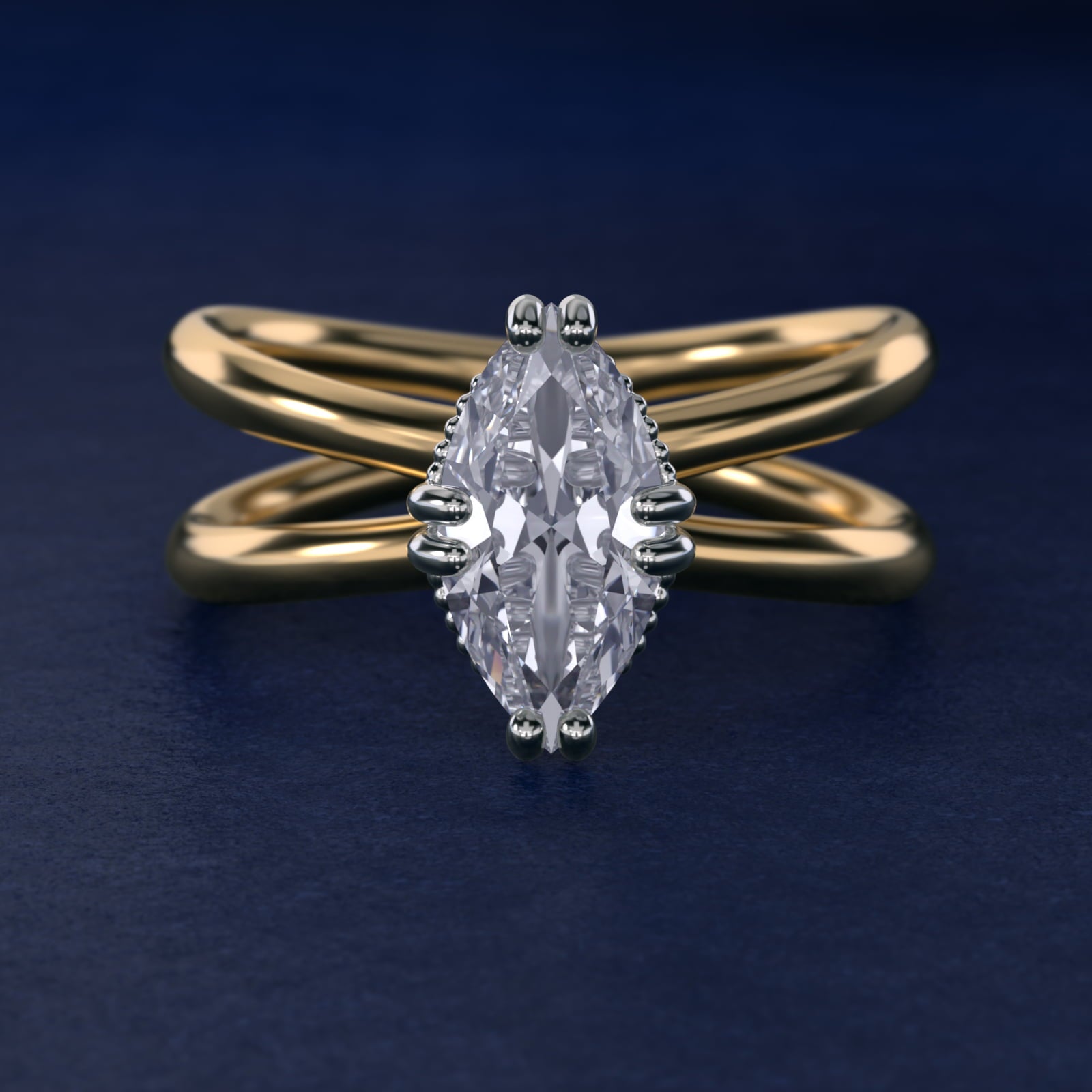 Criss Cross Solitaire Engagement Ring In 18k Yellow Gold By James Allen - Marquise Center