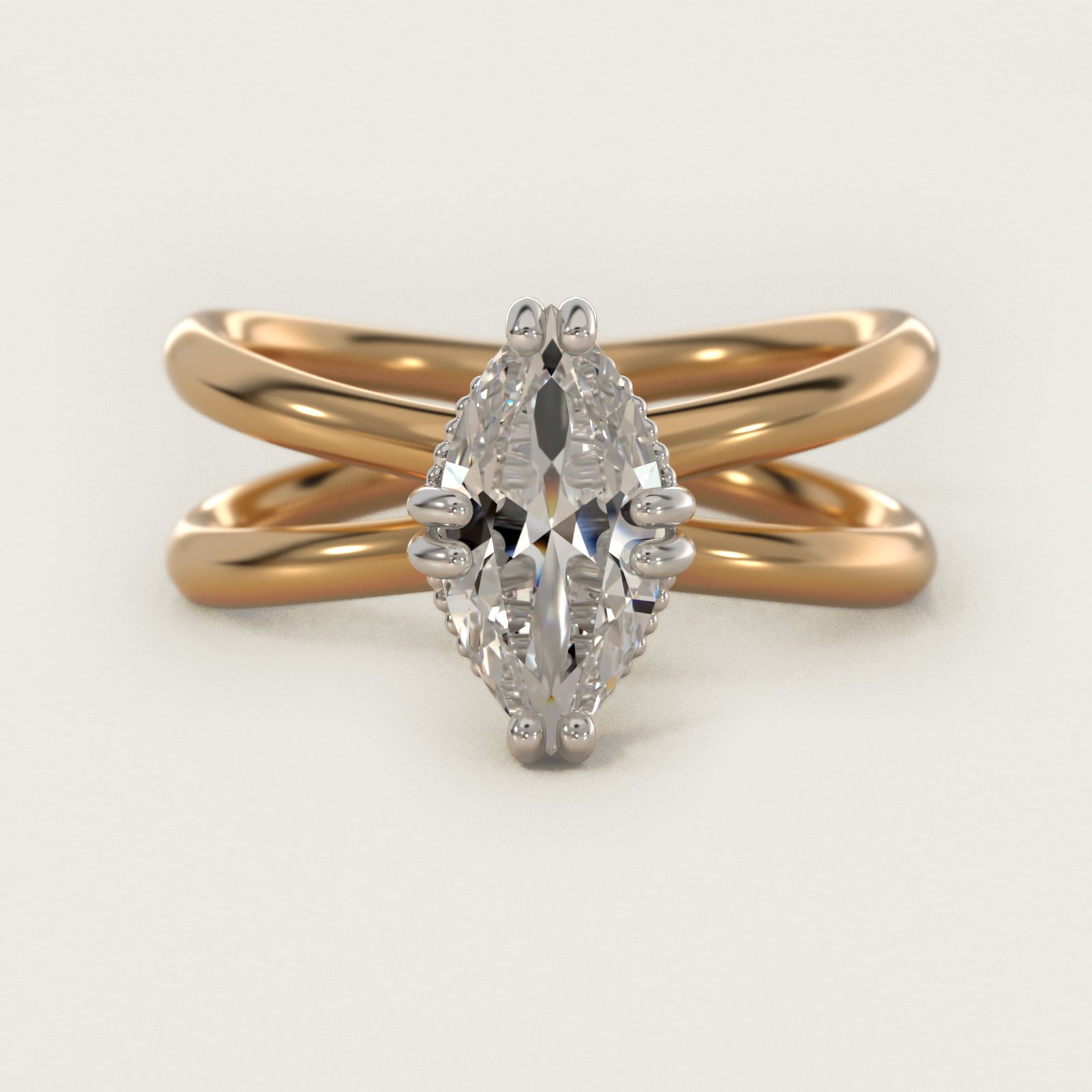 Criss Cross Solitaire Engagement Ring In 14K Yellow Gold By James Allen - Marquise Center