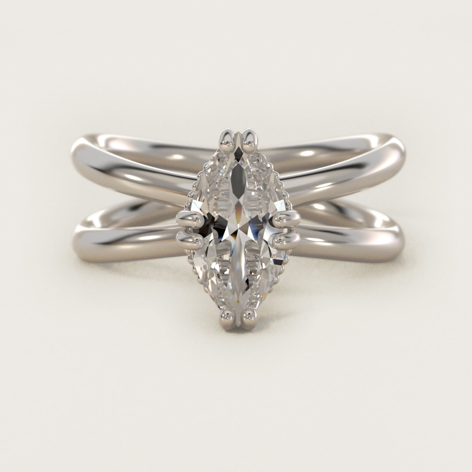 Criss Cross Solitaire Engagement Ring In Platinum By James Allen - Marquise Center