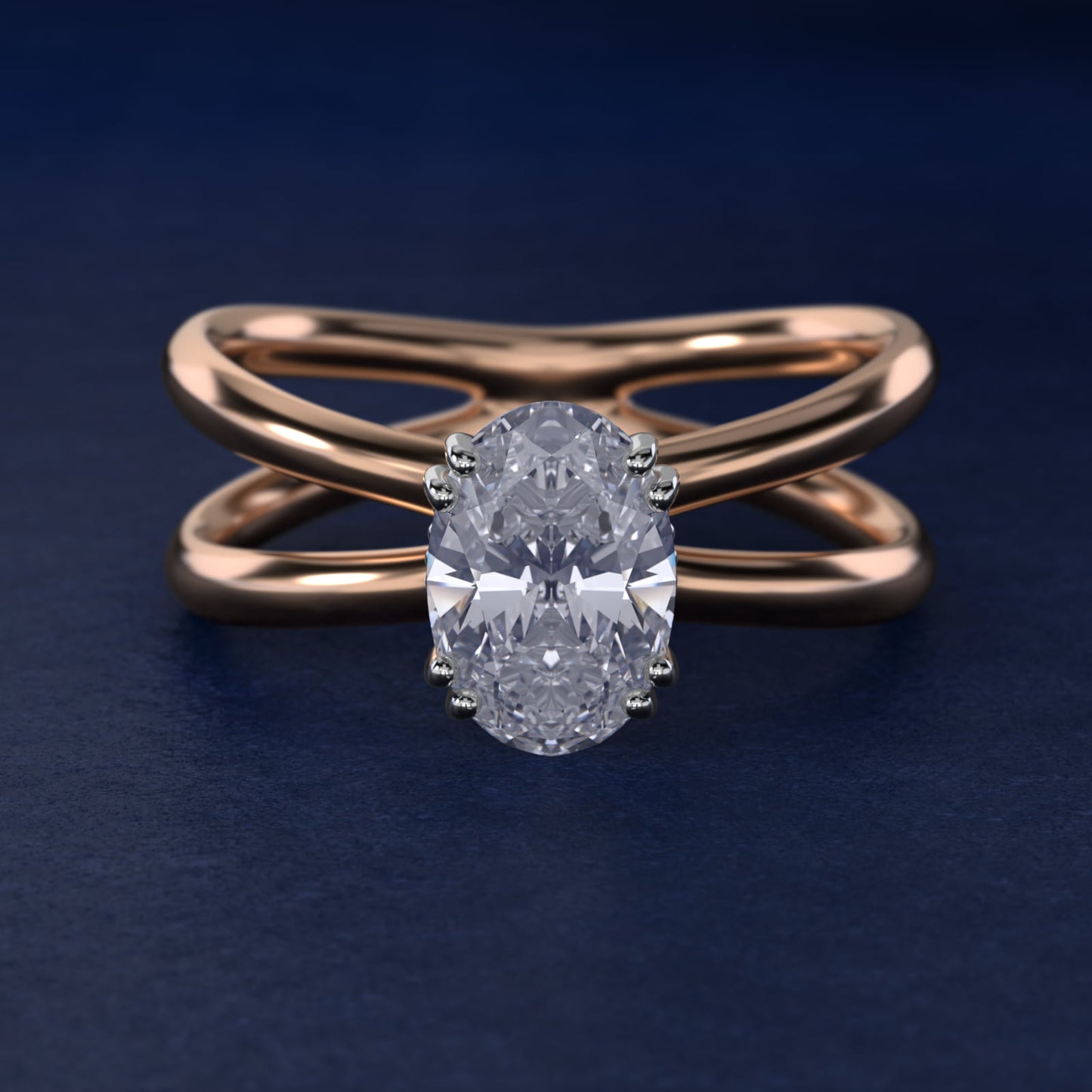 Criss Cross Solitaire Engagement Ring In 14K Rose Gold By James Allen - Oval Center