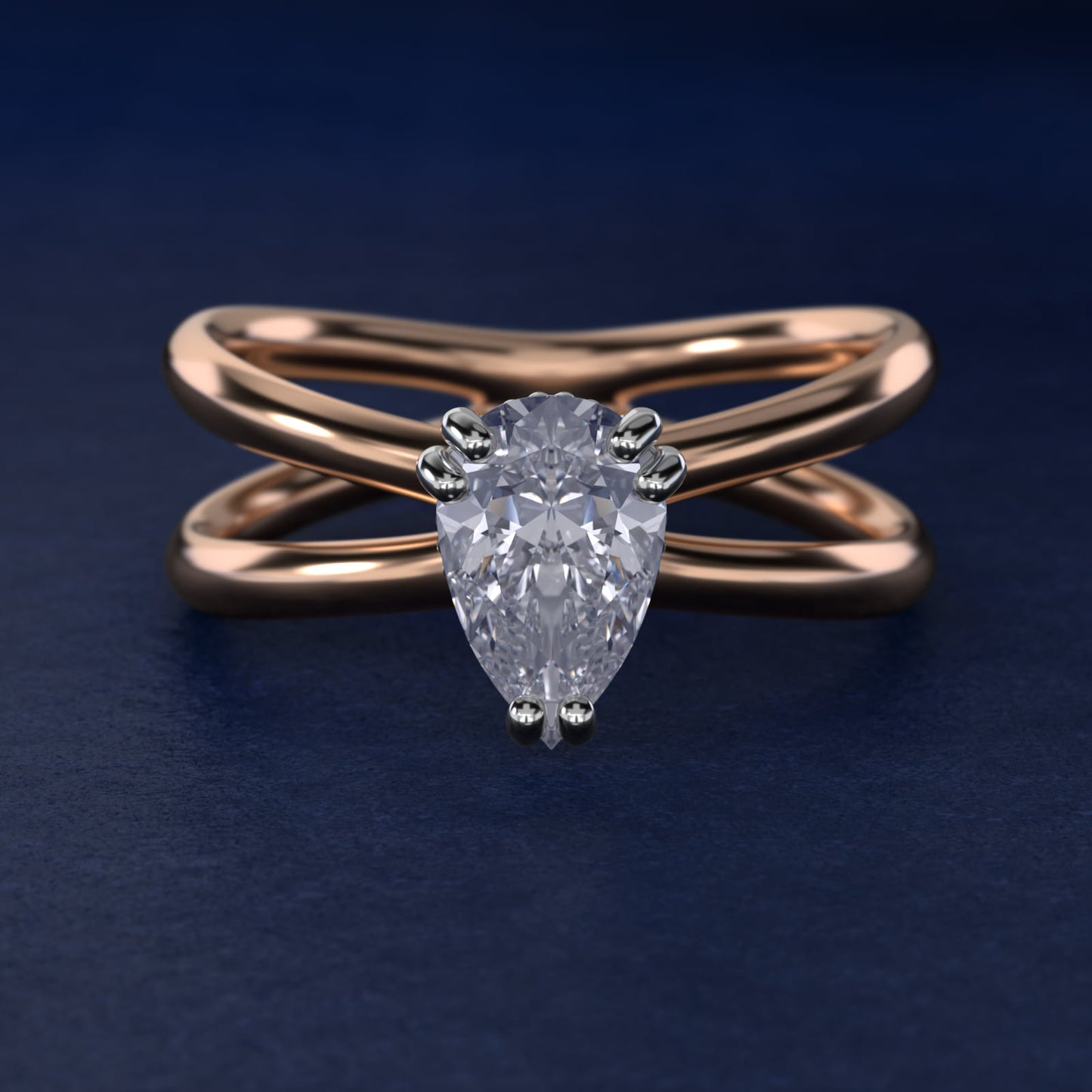 Criss Cross Solitaire Engagement Ring In 18k Rose Gold By James Allen - Pear Center