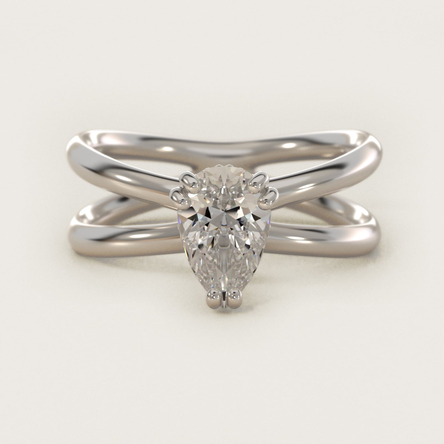 Criss Cross Solitaire Engagement Ring In 14K White Gold By James Allen - Pear Center