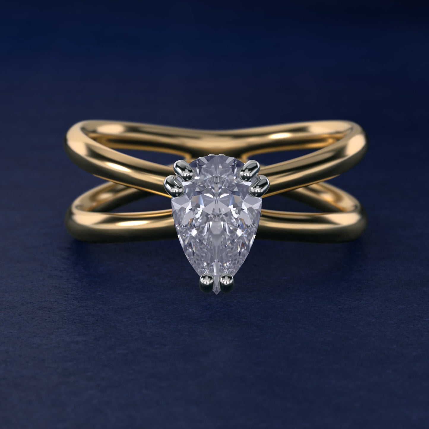 Criss Cross Solitaire Engagement Ring In 14K Yellow Gold By James Allen - Pear Center
