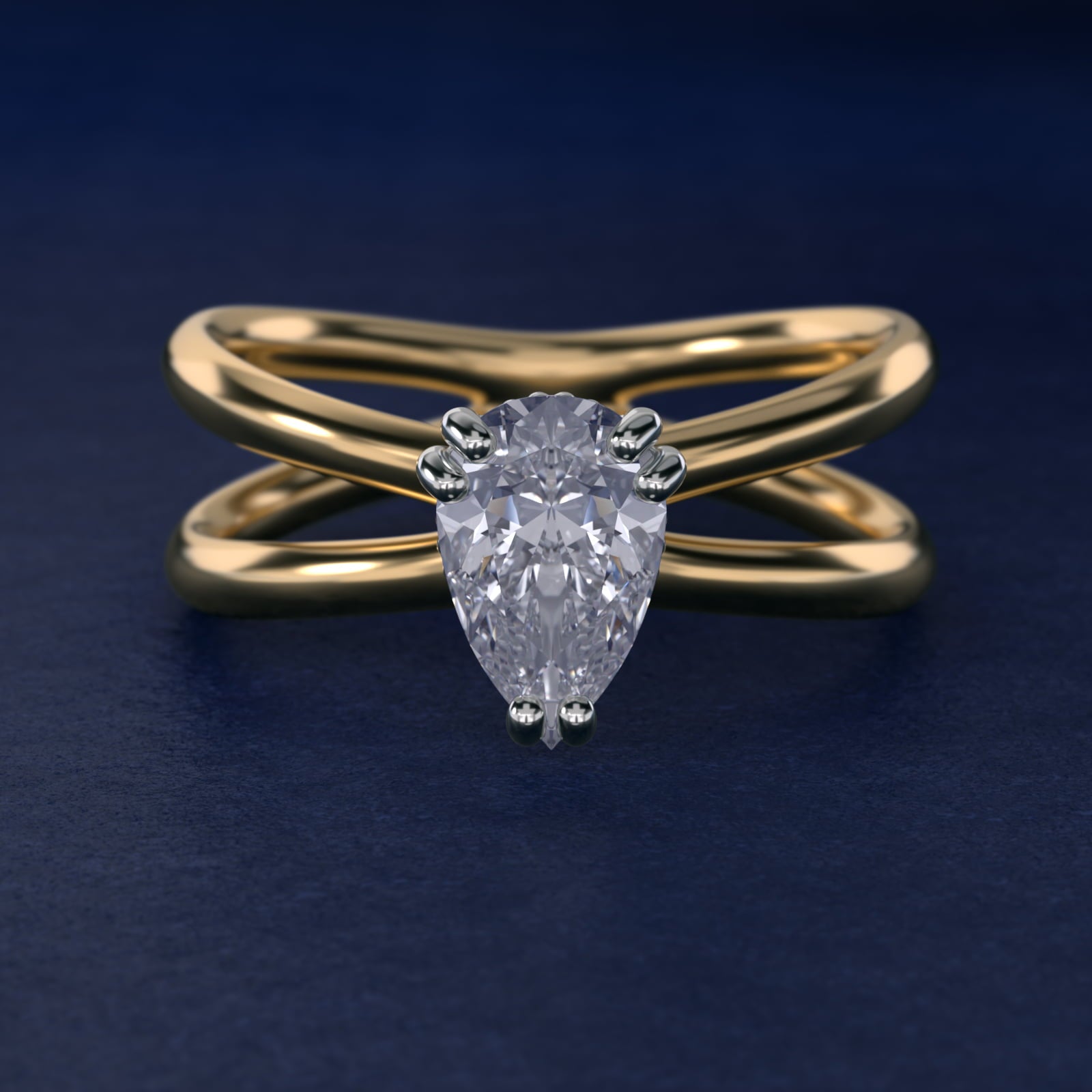 Criss Cross Solitaire Engagement Ring In 18k Yellow Gold By James Allen - Pear Center