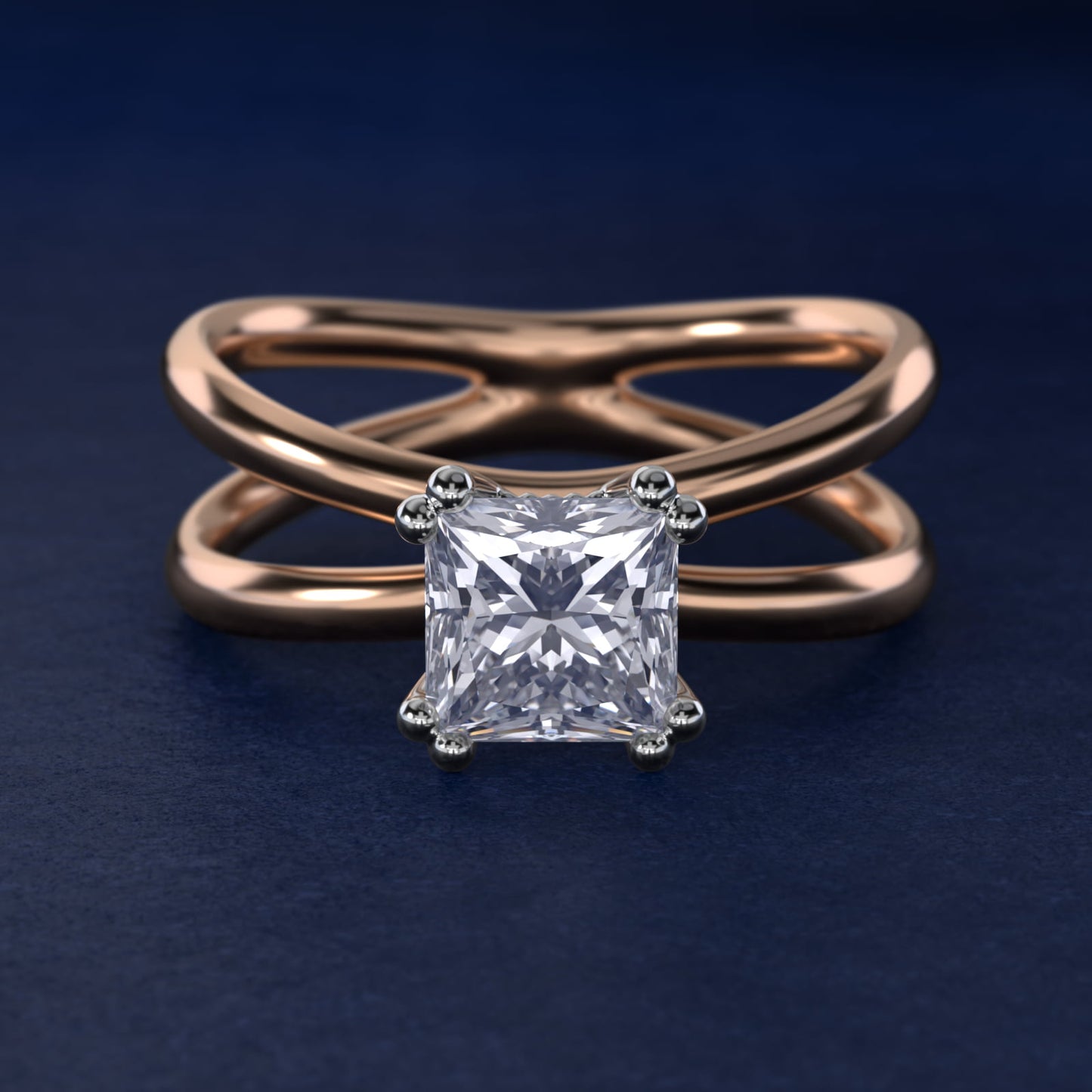 Criss Cross Solitaire Engagement Ring In 14K Rose Gold By James Allen - Princess Center