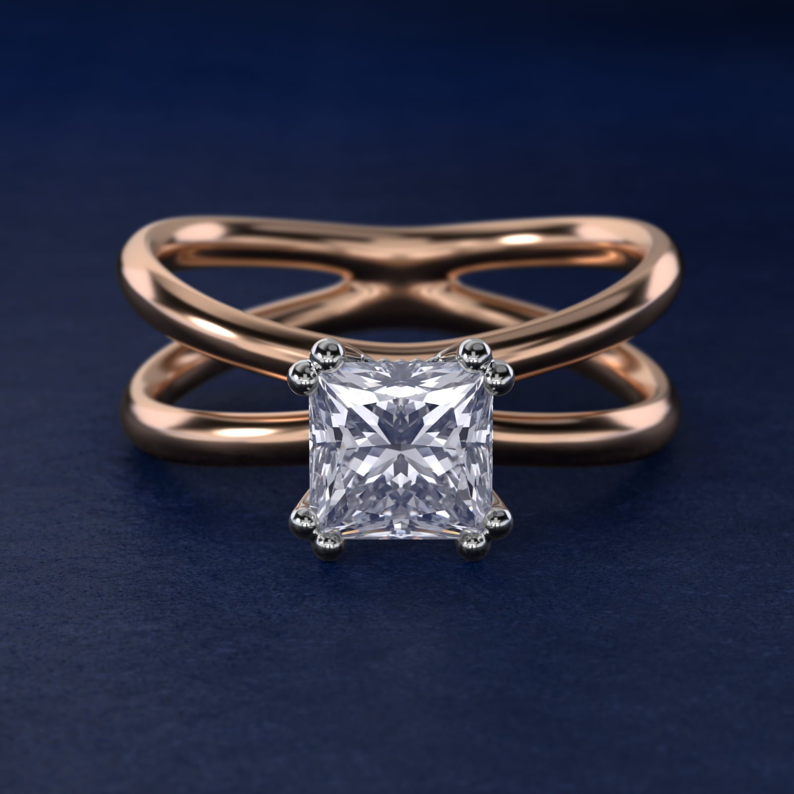 Criss Cross Solitaire Engagement Ring In 14K Rose Gold By James Allen - Princess Center