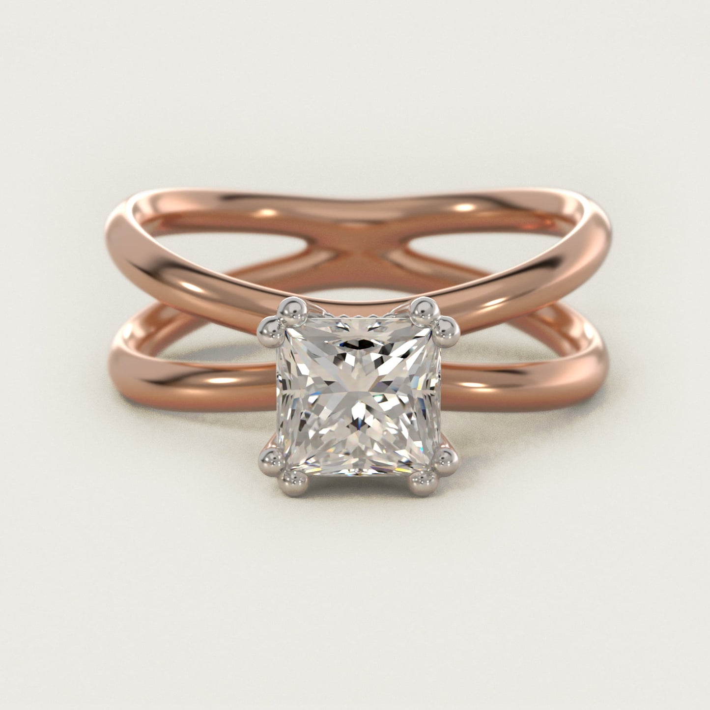 Criss Cross Solitaire Engagement Ring In 14K Rose Gold By James Allen - Princess Center