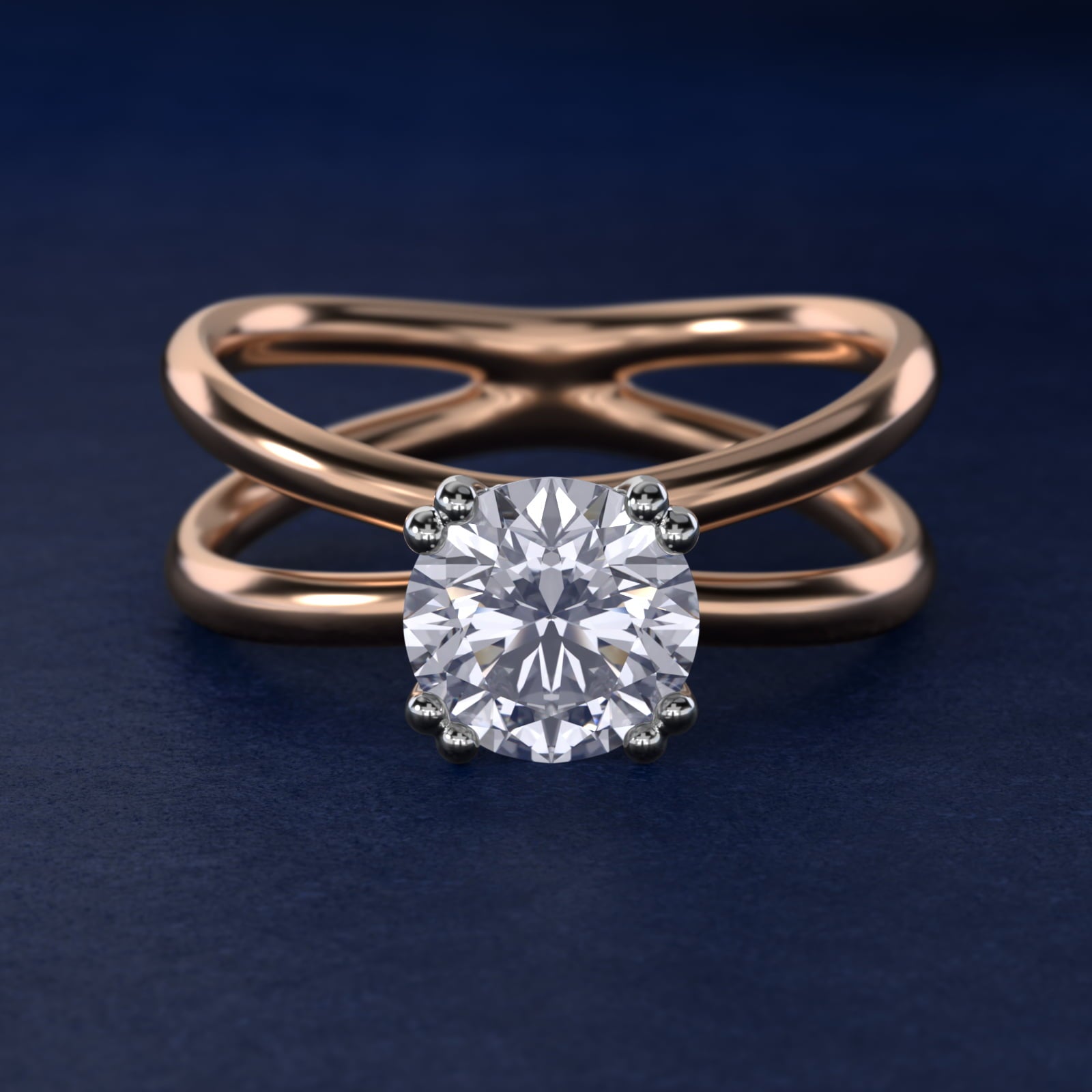 Criss Cross Solitaire Engagement Ring In 14K Rose Gold By James Allen - Round Center