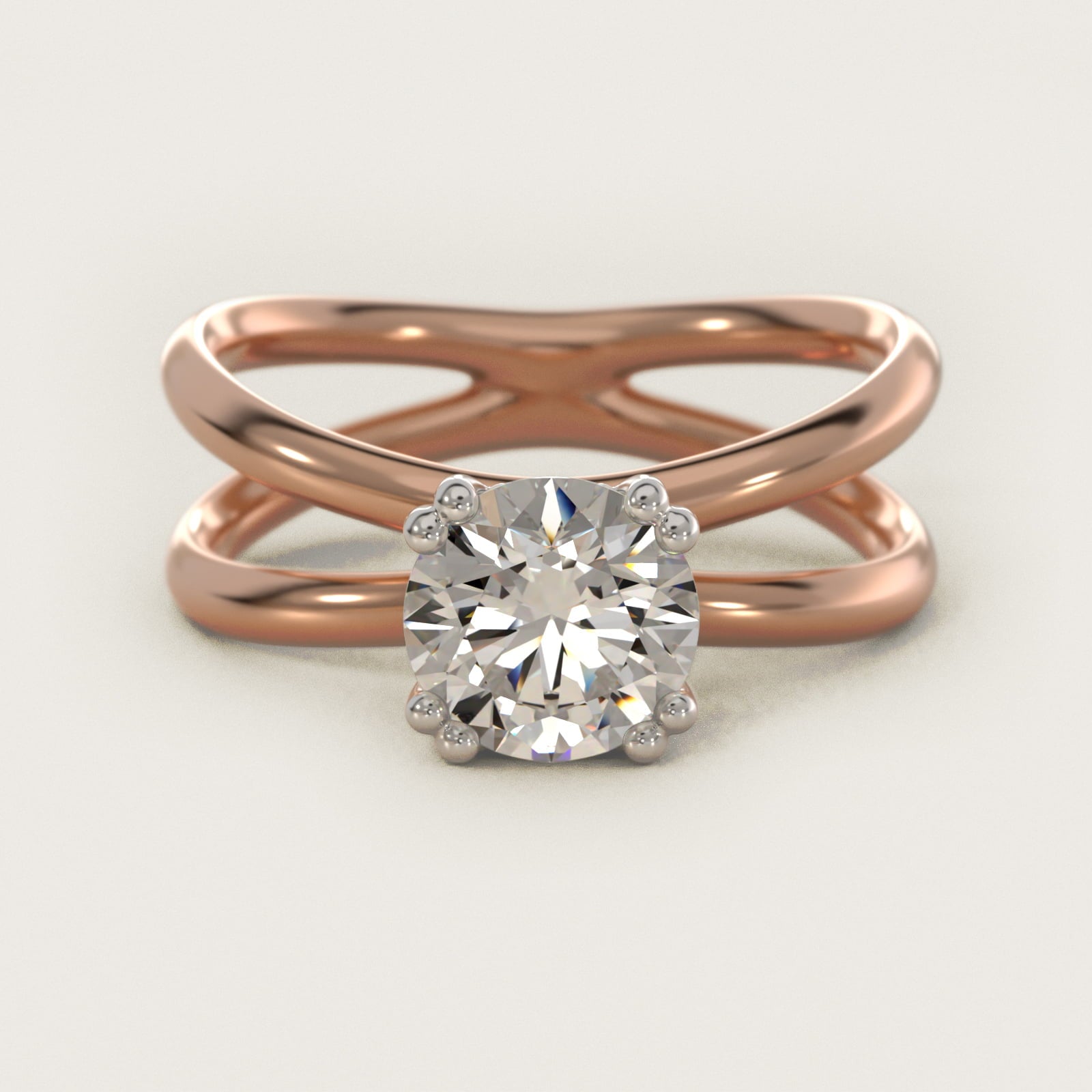 Criss Cross Solitaire Engagement Ring In 14K Rose Gold By James Allen - Round Center