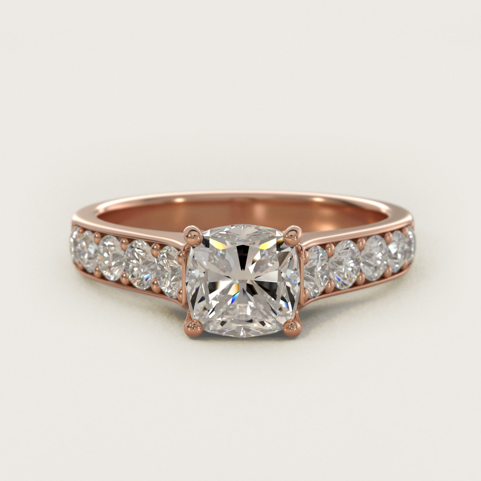Cross Prong PavŽ Set Surprise Diamond Engagement Ring In 14K Rose Gold By James Allen - Cushion Center