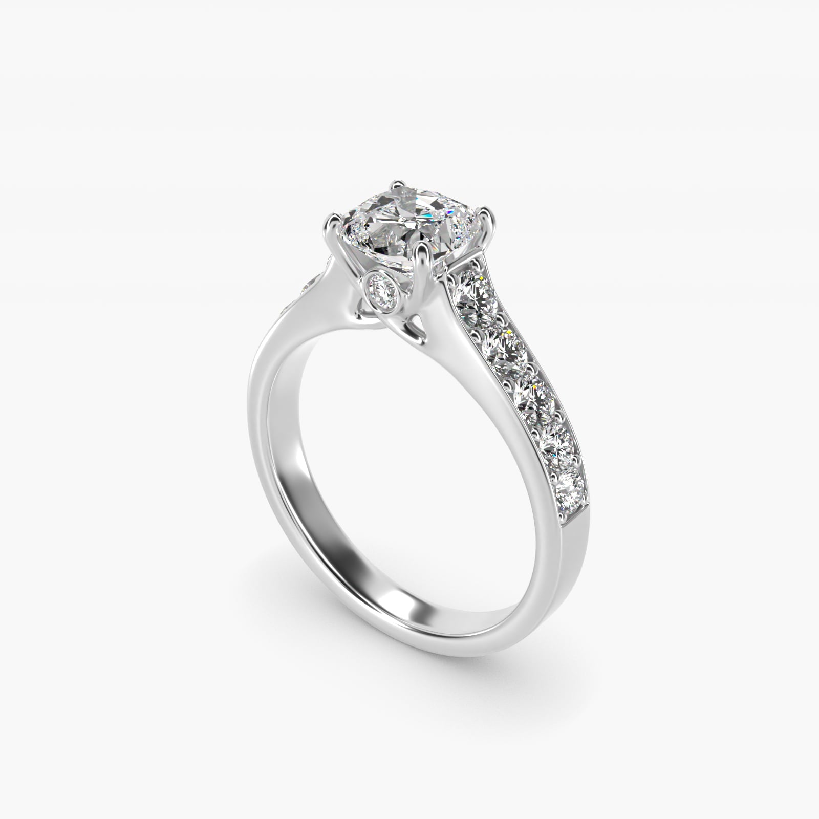 Cross Prong PavŽ Set Surprise Diamond Engagement Ring In 18k White Gold By James Allen - Cushion Center