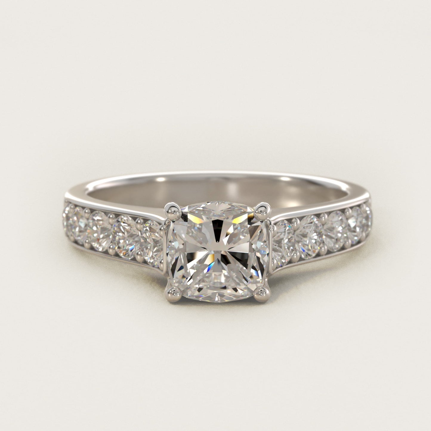 Cross Prong PavŽ Set Surprise Diamond Engagement Ring In 14K White Gold By James Allen - Cushion Center