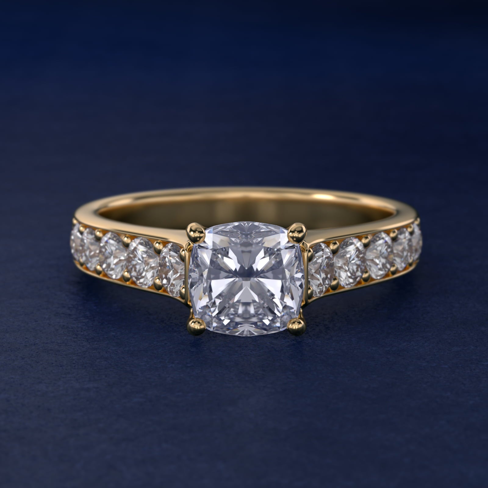 Cross Prong PavŽ Set Surprise Diamond Engagement Ring In 14K Yellow Gold By James Allen - Cushion Center