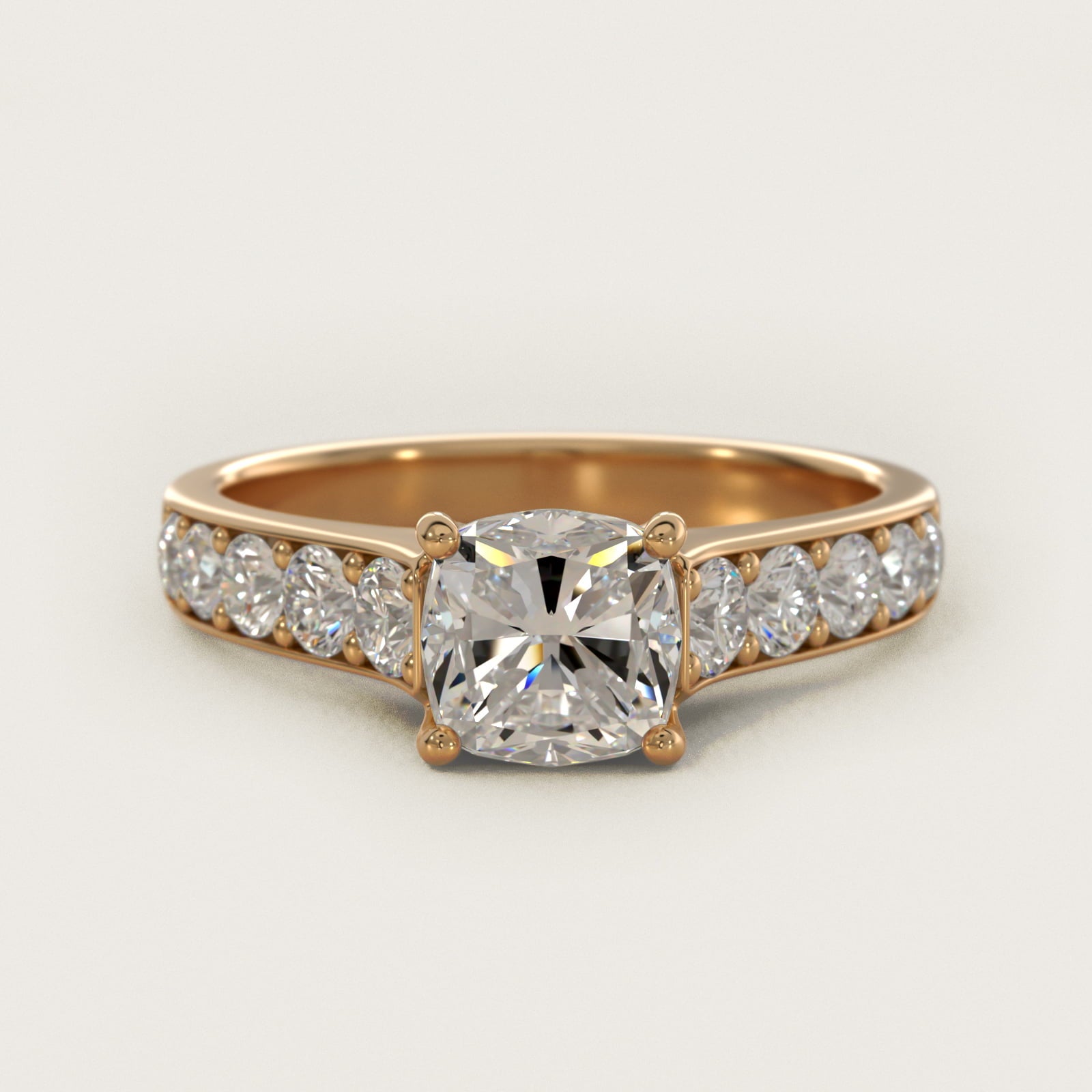 Cross Prong PavŽ Set Surprise Diamond Engagement Ring In 14K Yellow Gold By James Allen - Cushion Center