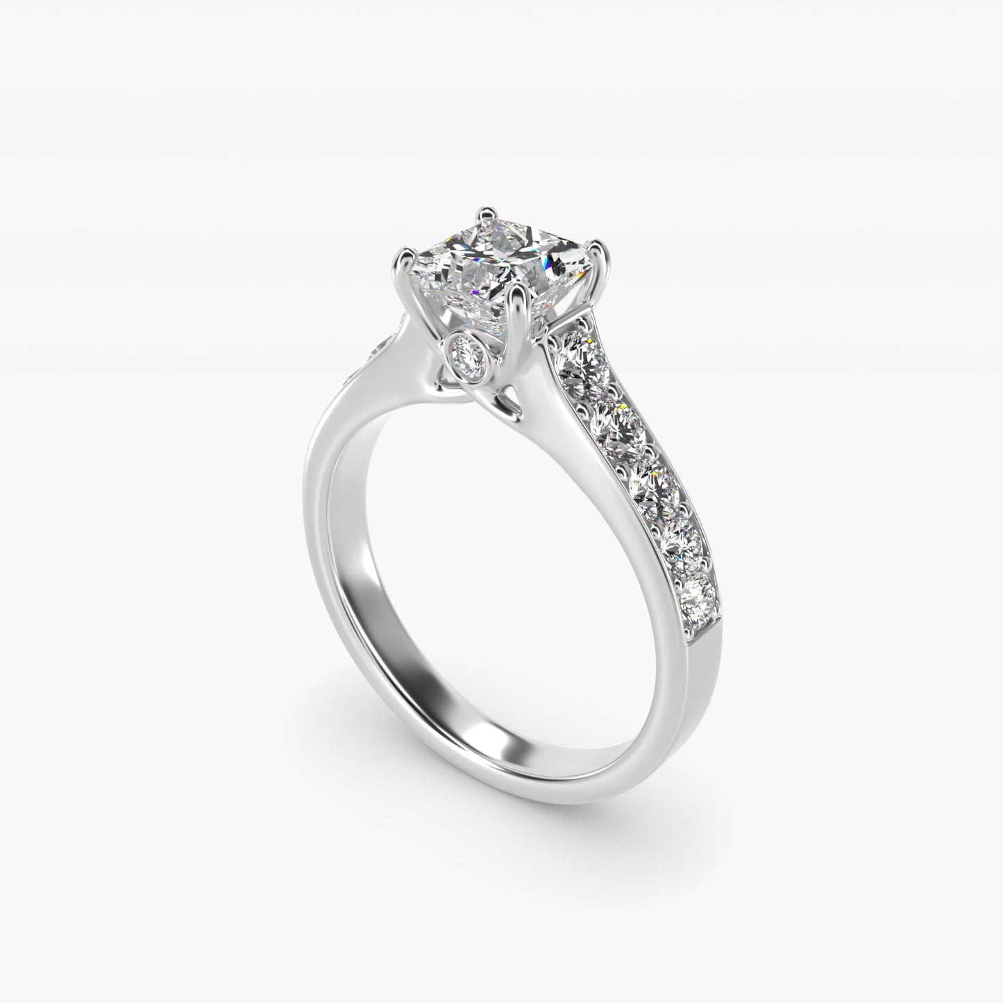 Cross Prong PavŽ Set Surprise Diamond Engagement Ring In 18k White Gold By James Allen - Princess Center