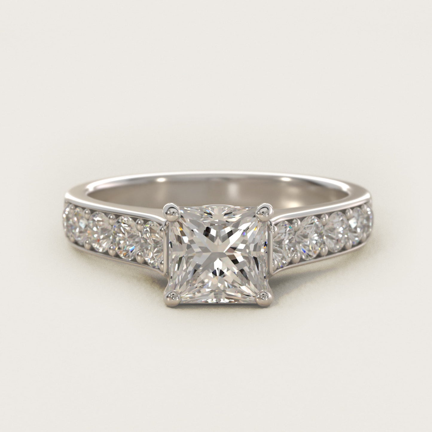 Cross Prong PavŽ Set Surprise Diamond Engagement Ring In 14K White Gold By James Allen - Princess Center
