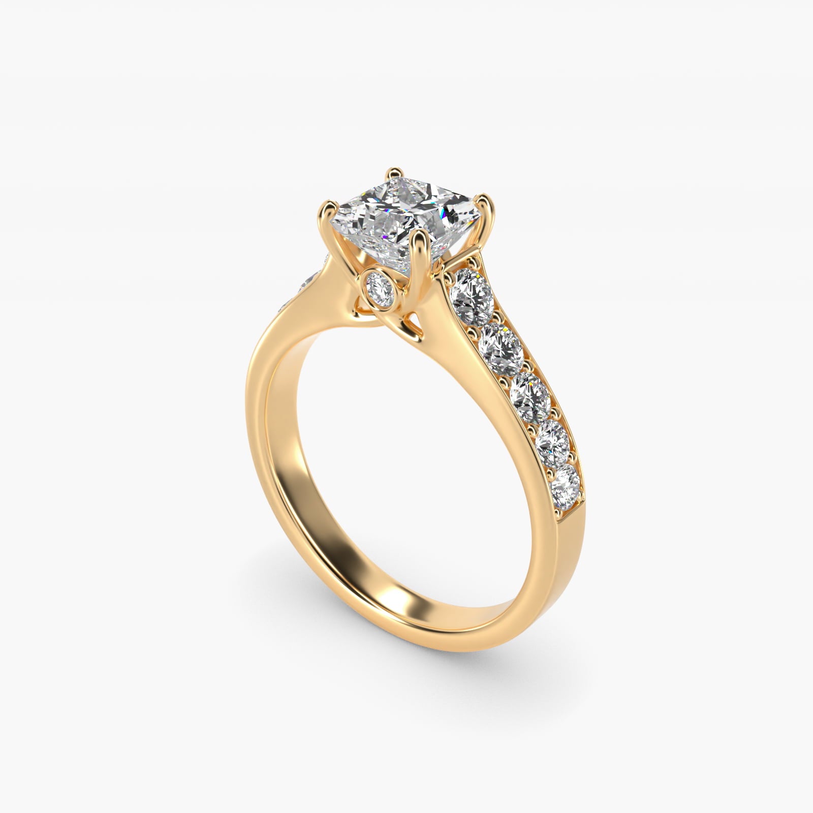 Cross Prong PavŽ Set Surprise Diamond Engagement Ring In 14K Yellow Gold By James Allen - Princess Center