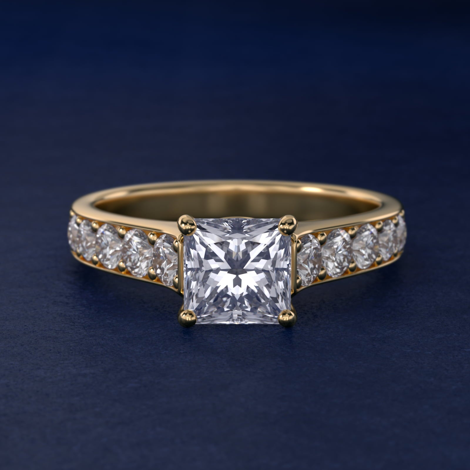 Cross Prong PavŽ Set Surprise Diamond Engagement Ring In 14K Yellow Gold By James Allen - Princess Center