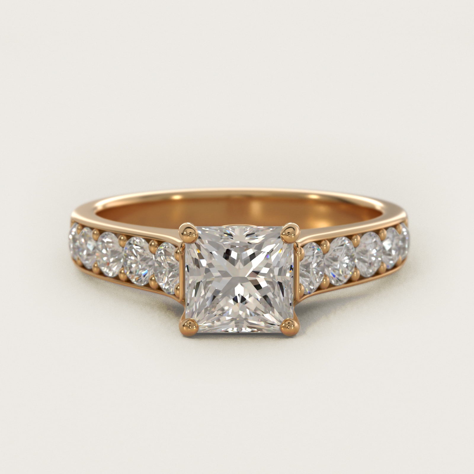 Cross Prong PavŽ Set Surprise Diamond Engagement Ring In 14K Yellow Gold By James Allen - Princess Center