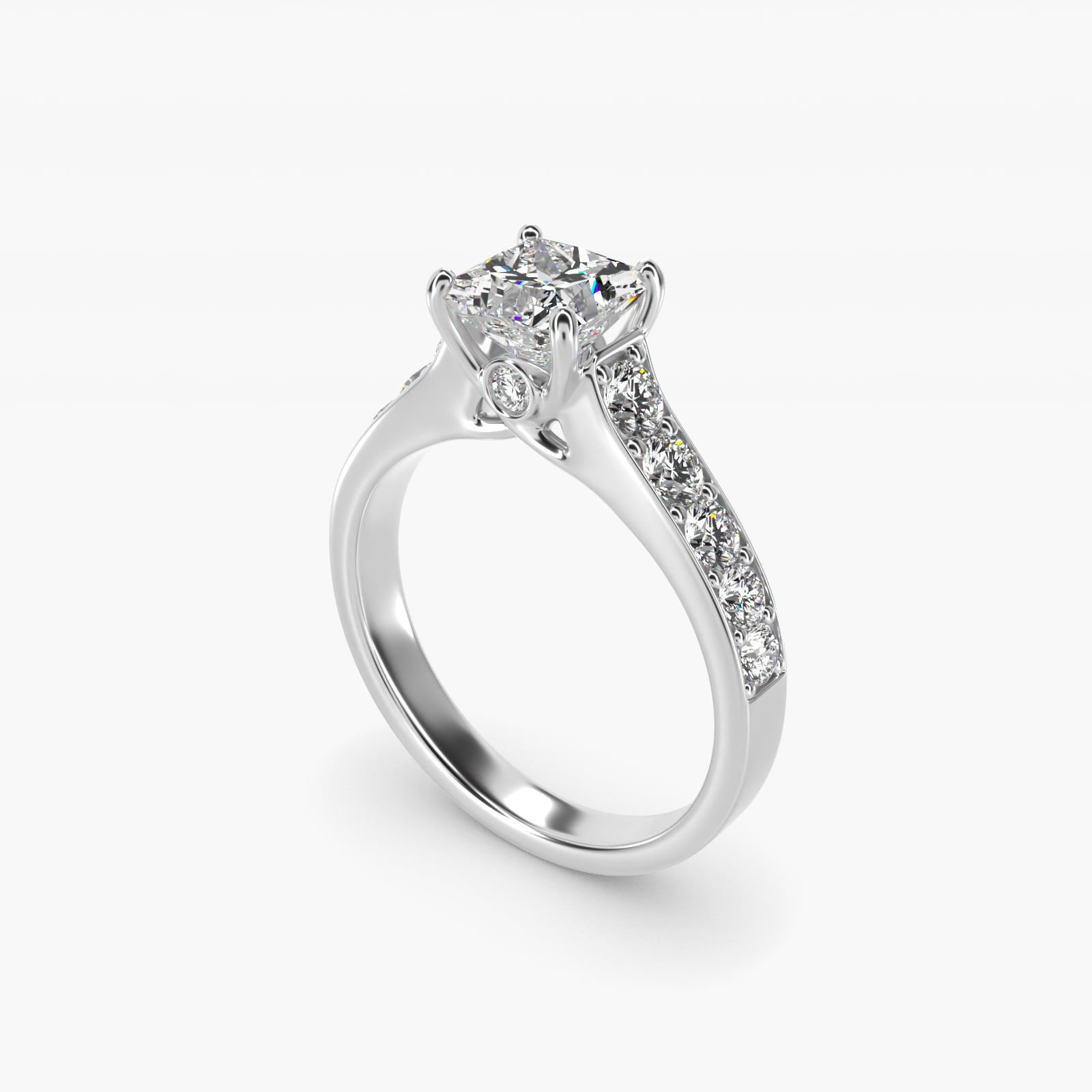 Cross Prong PavŽ Set Surprise Diamond Engagement Ring In Platinum By James Allen - Princess Center