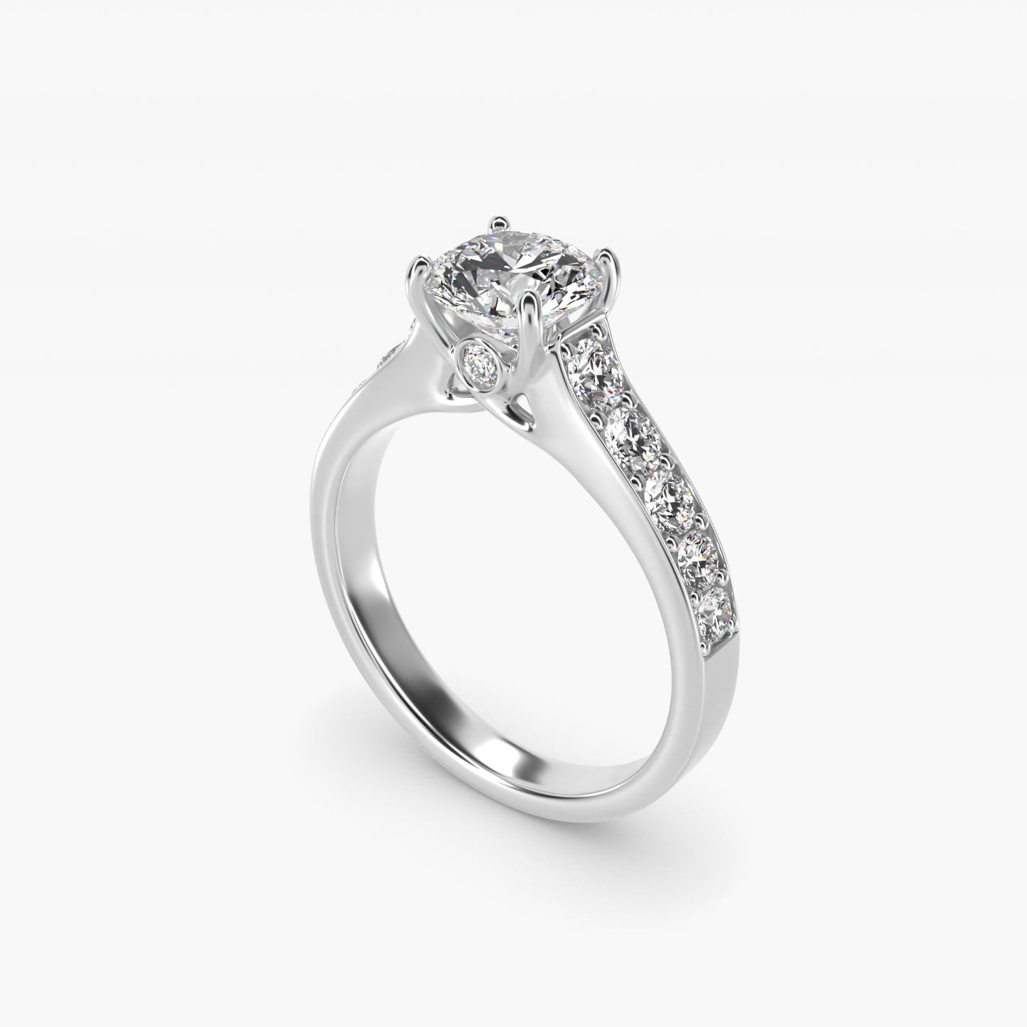 Cross Prong PavŽ Set Surprise Diamond Engagement Ring In 18k White Gold By James Allen - Round Center