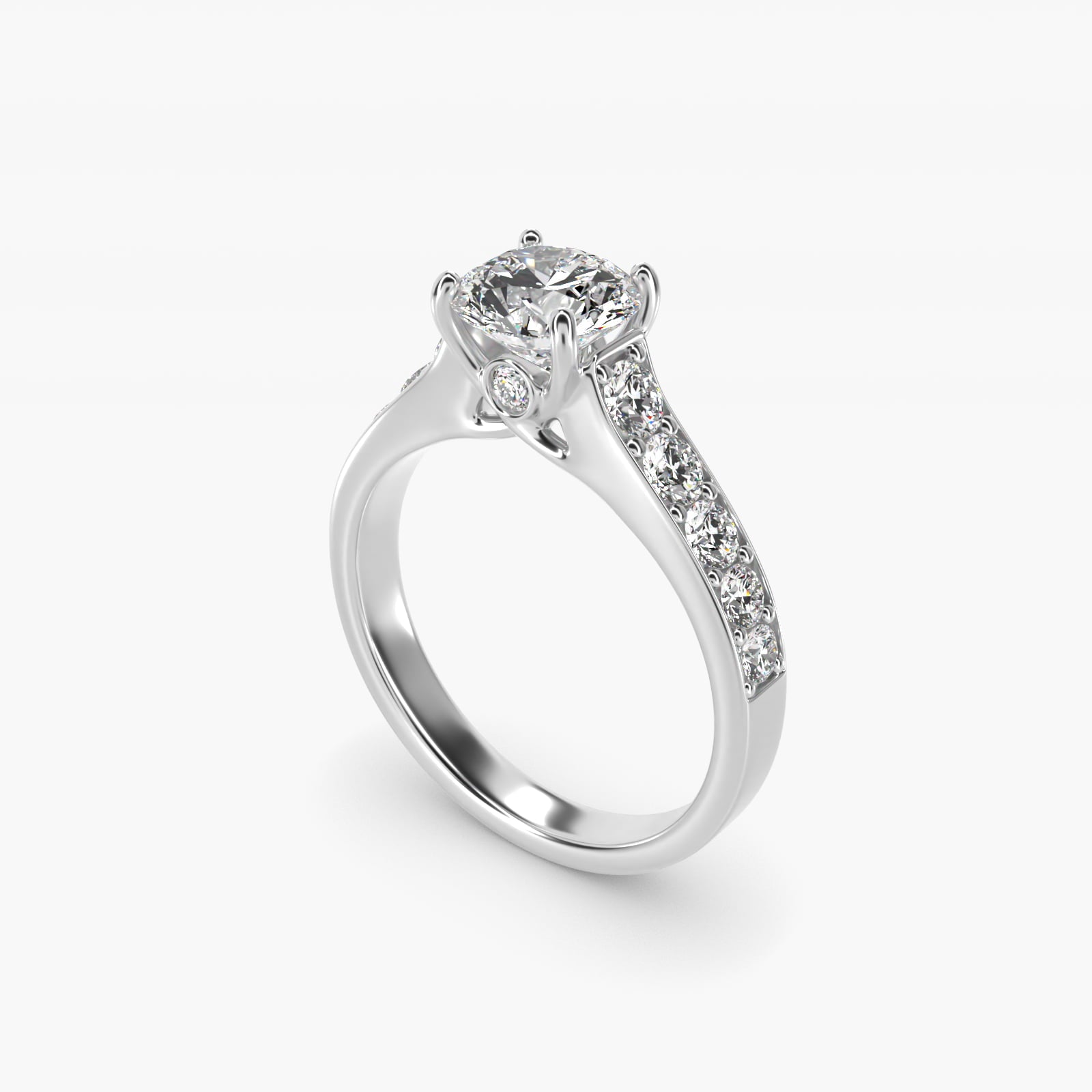Cross Prong PavŽ Set Surprise Diamond Engagement Ring In 18k White Gold By James Allen - Round Center