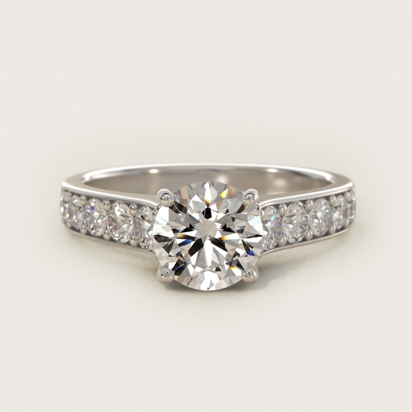 Cross Prong PavŽ Set Surprise Diamond Engagement Ring In 18k White Gold By James Allen - Round Center